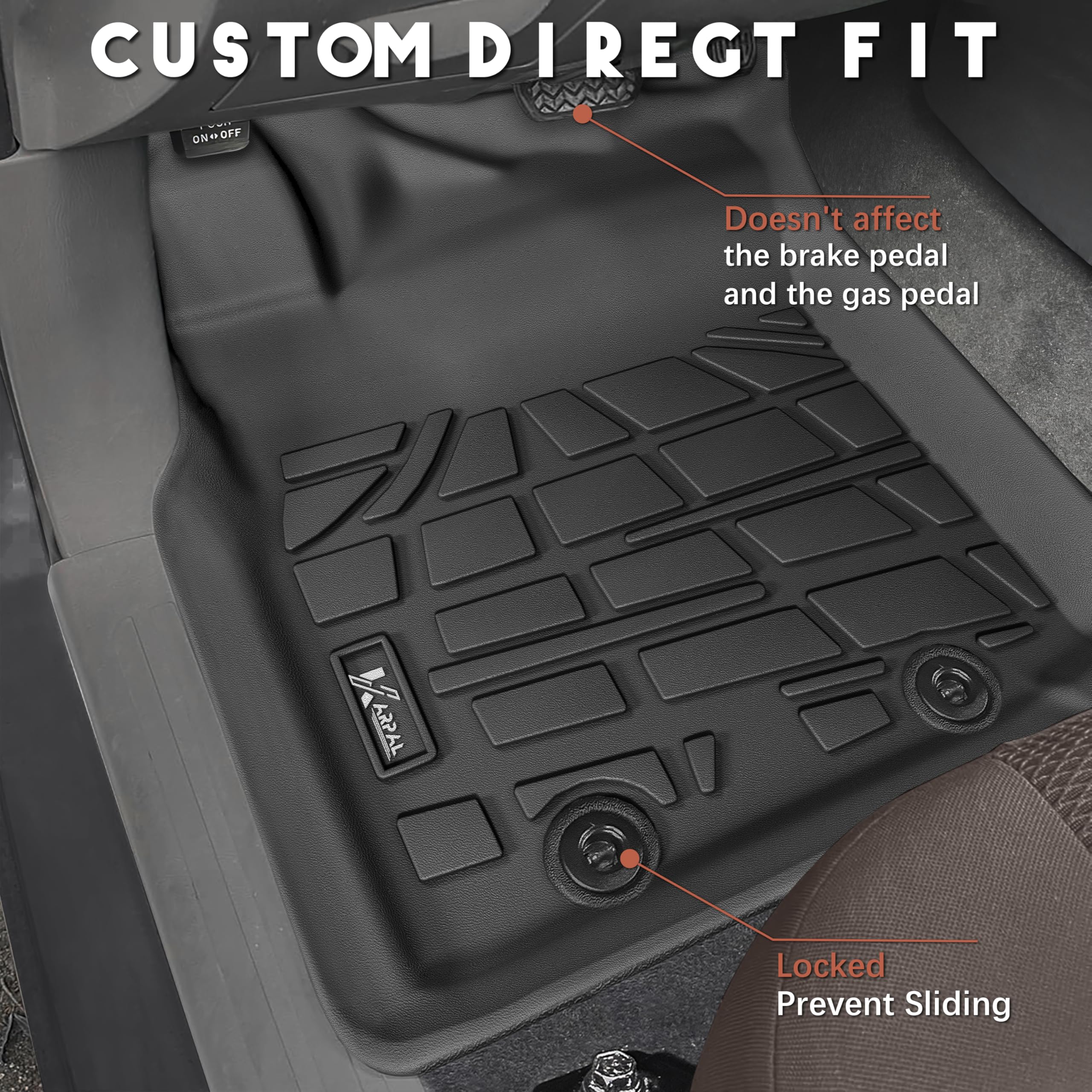 Karpal Floor Mats Fit 2005-2015 Toyota Tacoma Double Cab (Footwell Coverage), Custom Fit All Weather Tpe Floor Liners, Front & 2