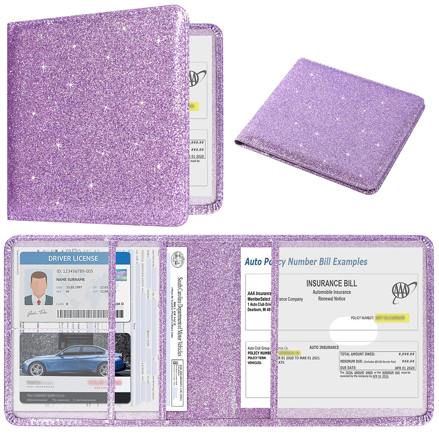 Dmluna Car Registration And Insurance Holder, Folio Leather Vehicle Card Document Glove Box Organizer, Driver License Cards, Gli