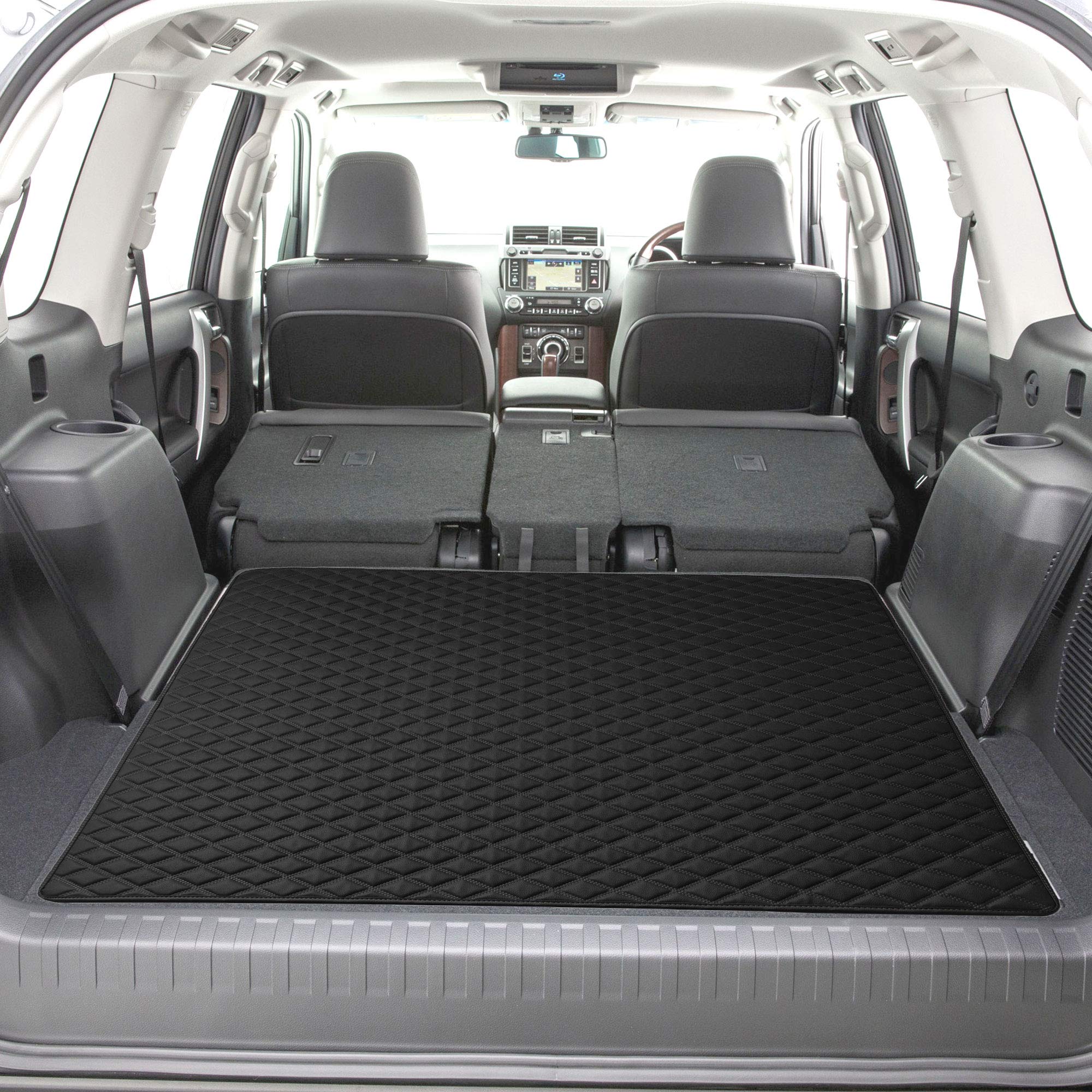 Fh Group F16501Black-46 Deluxe Heavy Duty Faux Leather Diamond Pattern Multi-Purpose Black Automotive Cargo Liner Fits Most Cars