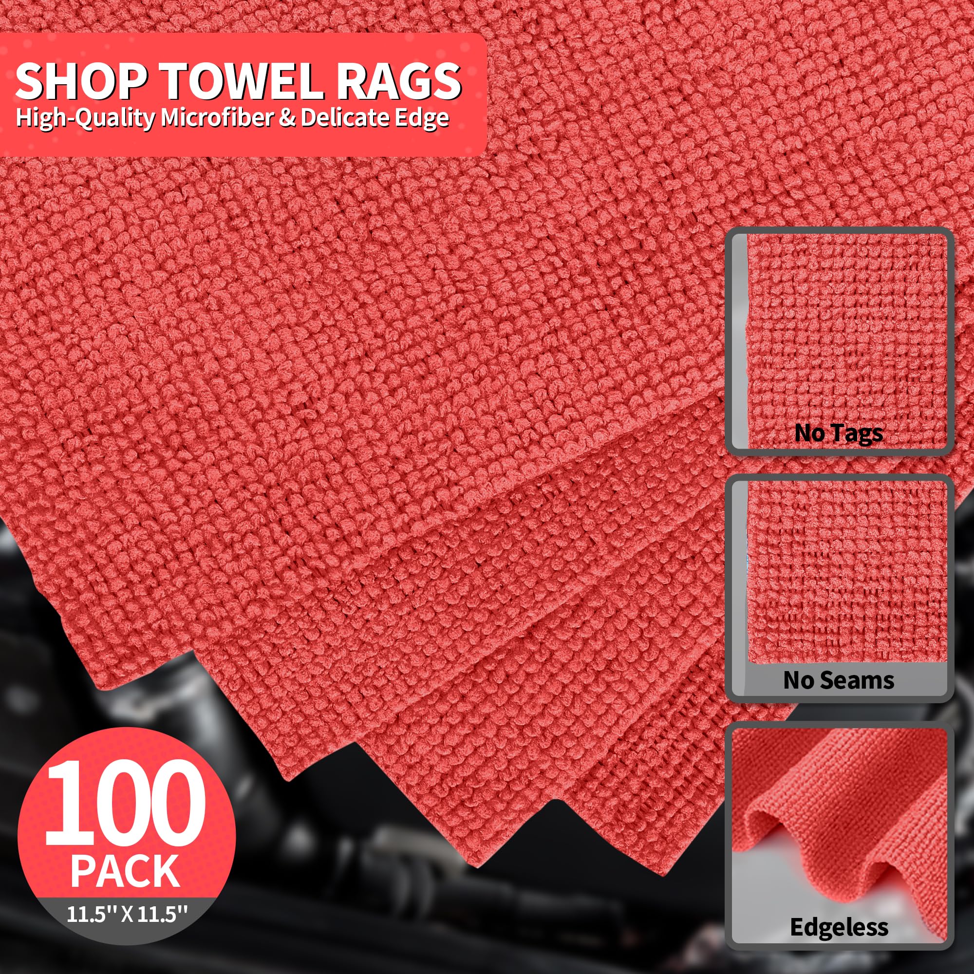 Homerhyme Shop Towels Rags, 100 Pack Microfiber Cleaning Cloth Bulk Absorbent Detailing Rags, Lint-Free Microfiber Towels For Ca