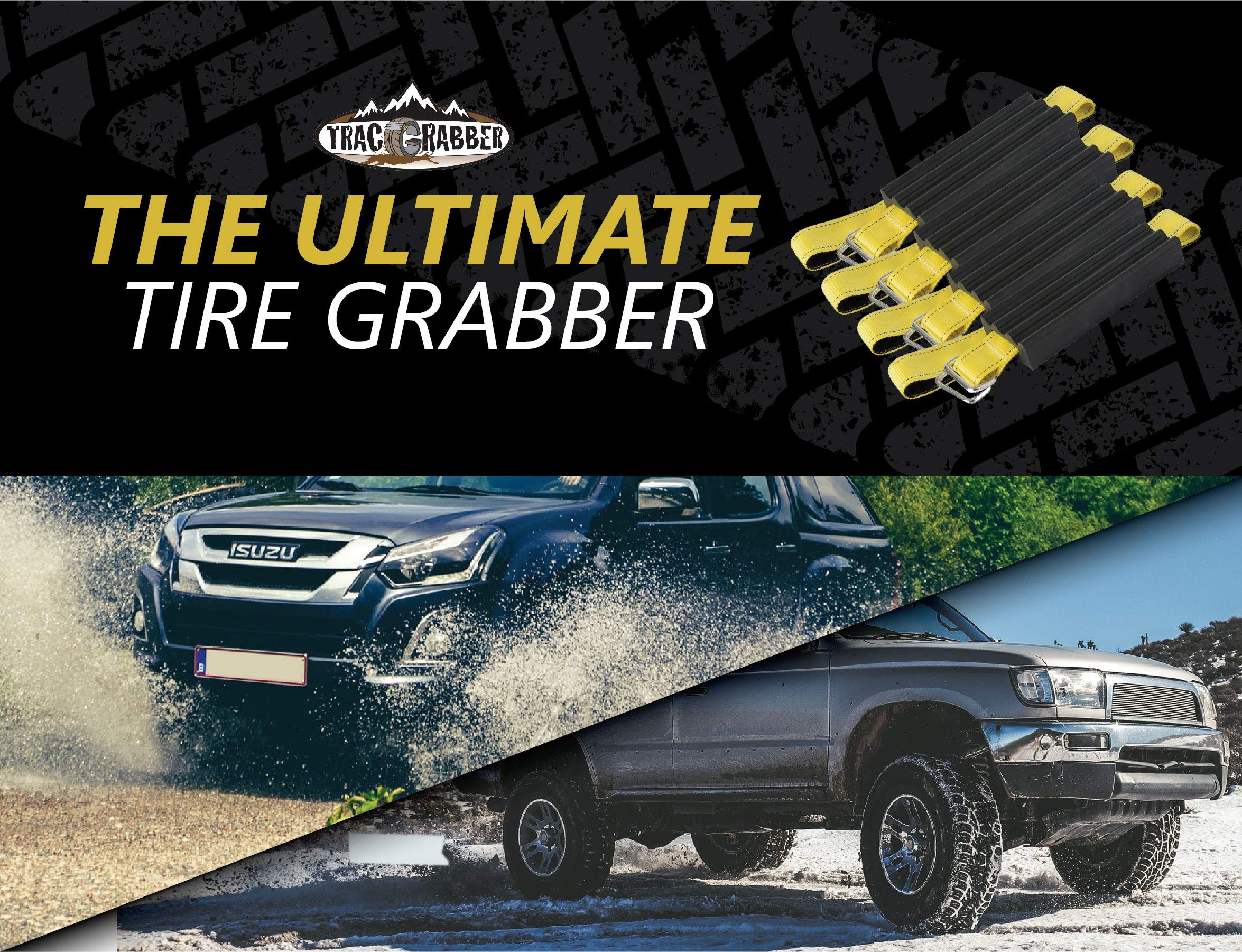 TRACGRABBER Tire Traction Device for Trucks & Large SUVs, Set of 4 - Made in the USA, Anti Skid Emergency Tire Straps to Get Uns