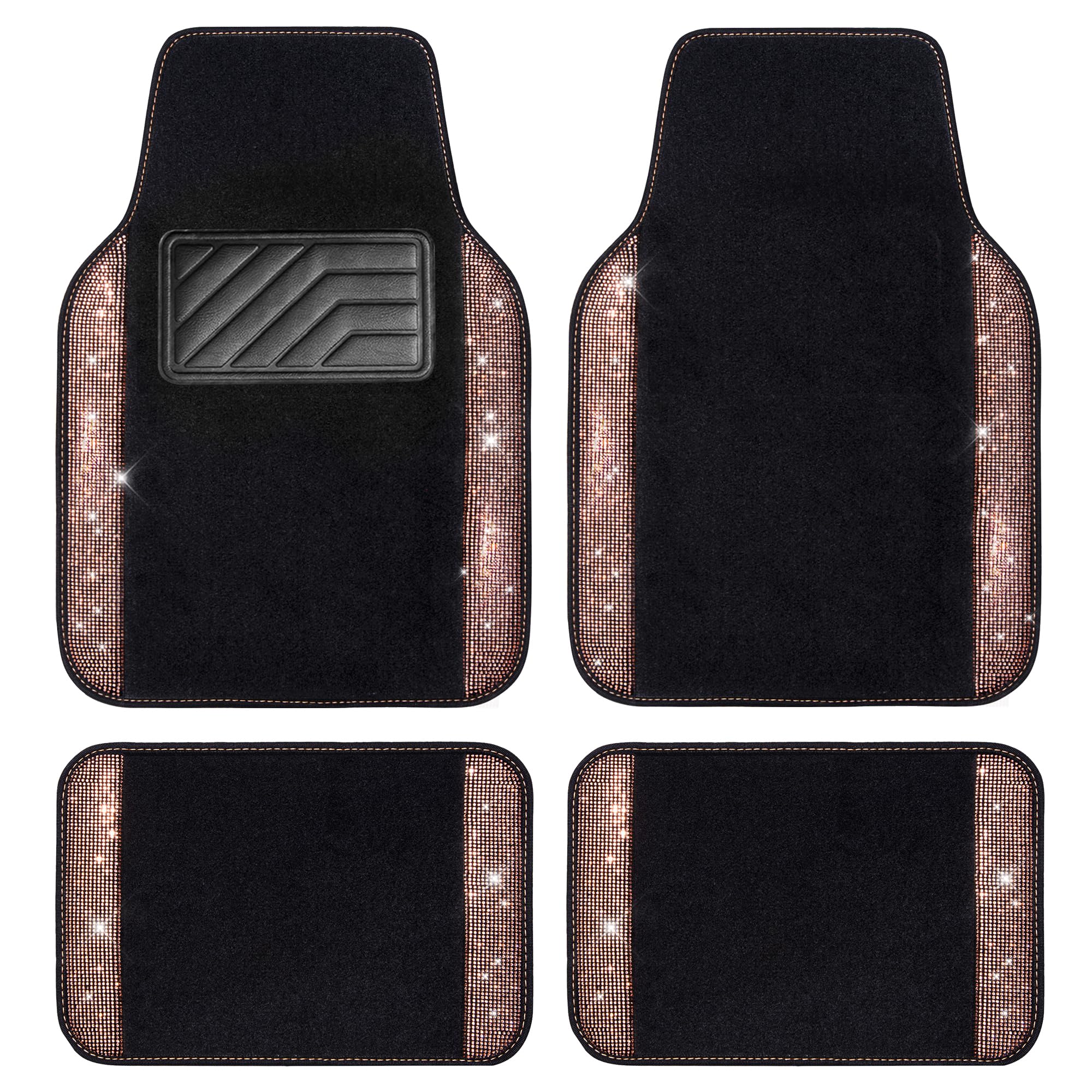 Car Pass Bling Rhinestone Diamond Car Floor Mat, Crystal Sparkly Shining Glitter Carpet Waterproof Anti-Slip Pvc Heel Pad, Unive