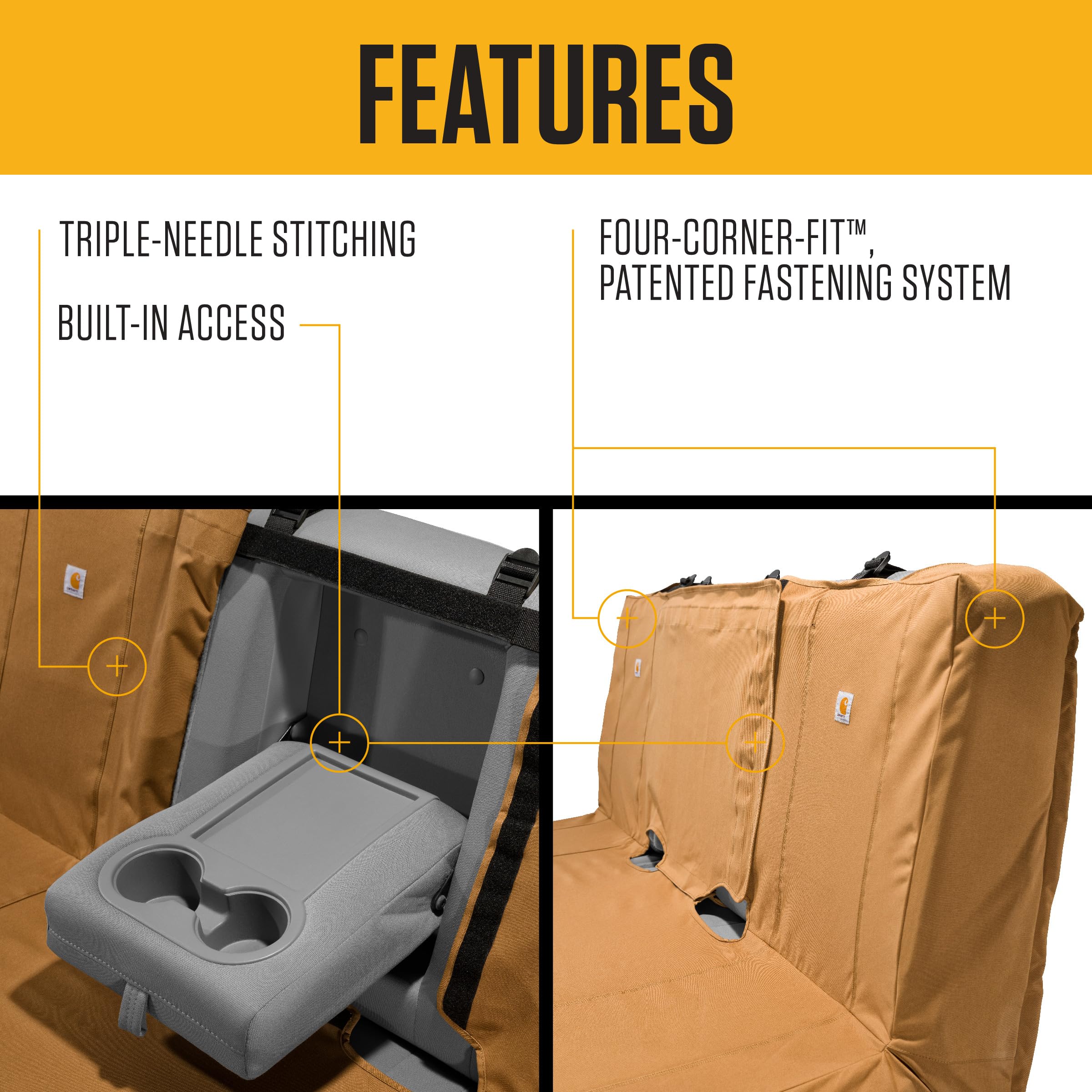 Carhartt Automotive Bench Seat Covers, Durable Fitted Full-Size, Rain Defender, Gravel, Model C000143500299