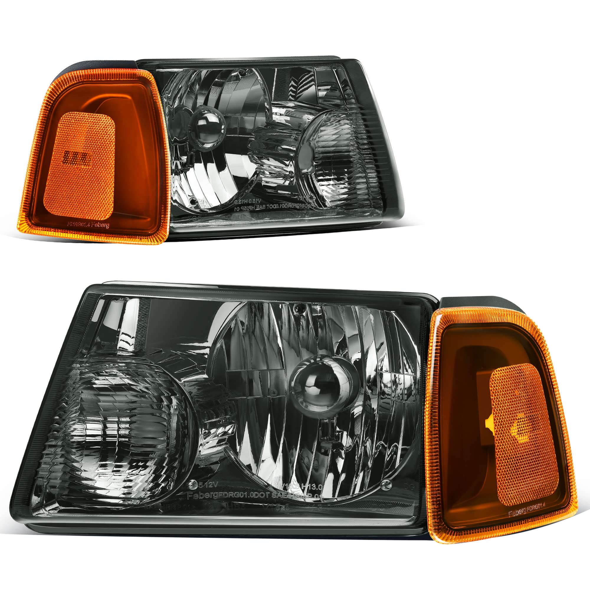 AUTOSAVER88 Headlight Assembly Compatible with 2001-2011 Ford Ranger Headlights with Corner light Chrome Housing Smoke Lens
