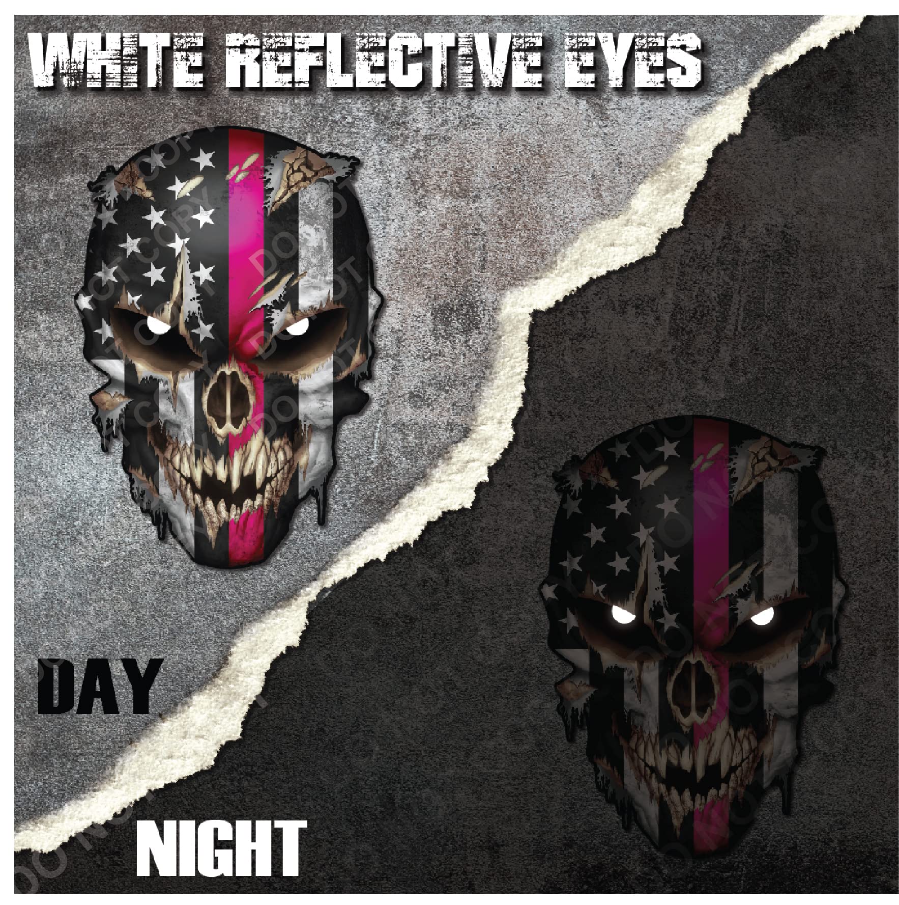 Thin Pink Line Skull With Reflective Eyes Breast Cancer Survivor Window Sticker Vinyl Decal Flag Susan G Koman Cancer Sucks Dirty Skull - Safe For Vehicle Paint