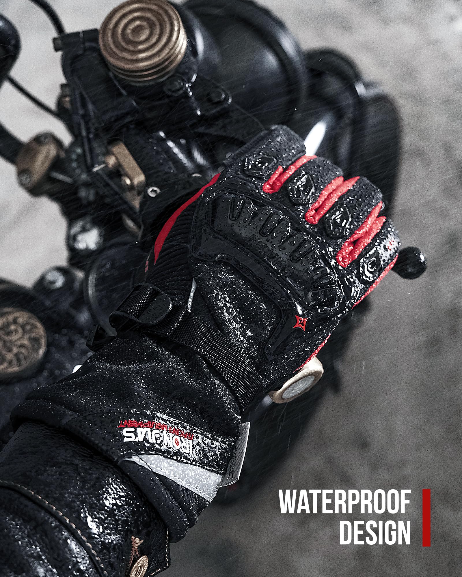 Iron Jia'S Motorcycle Gloves Winter Warm Touch Screen Waterproof Windproof Protective Clothing (Red, Xxl)
