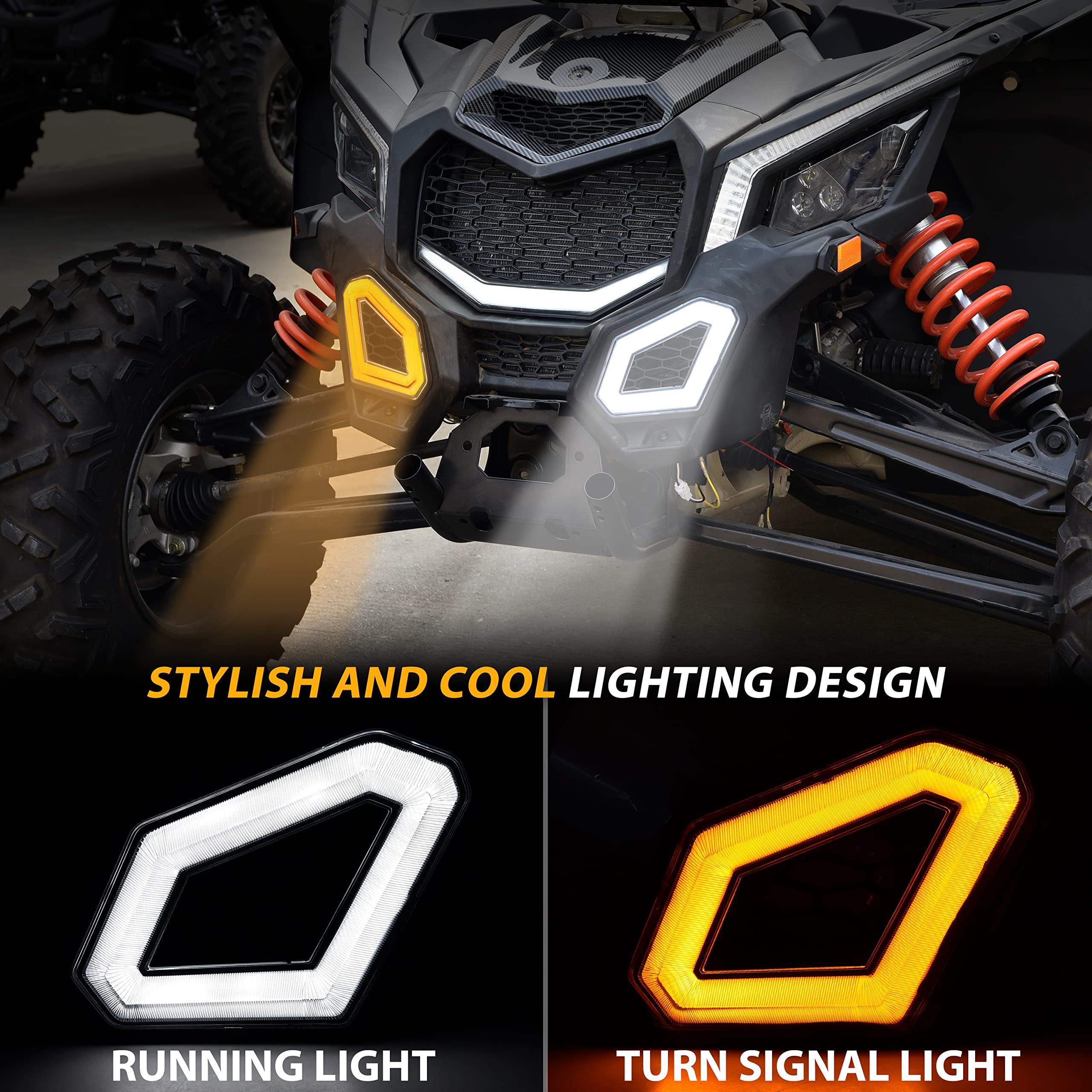 SAUTVS LED Front Accent Lights for Can-Am X3, Clear Auxiliary Turn Signal Lamps, Model ZP-YJ-030602-037, 2PCS