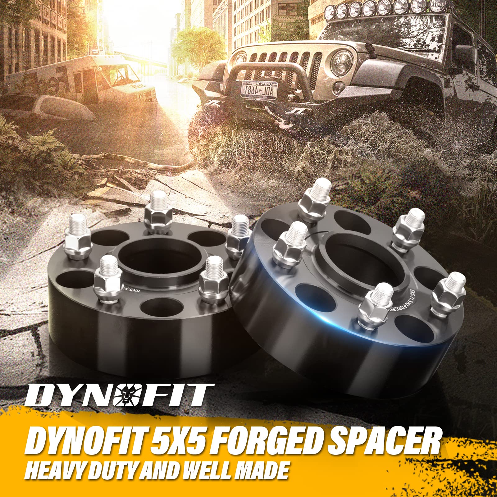 dynofit 5x5 Wheel Spacers 2in Hub-Centric 71.5mm, 6061-T6 Aluminum, Black, Model FF-6307BK, 4