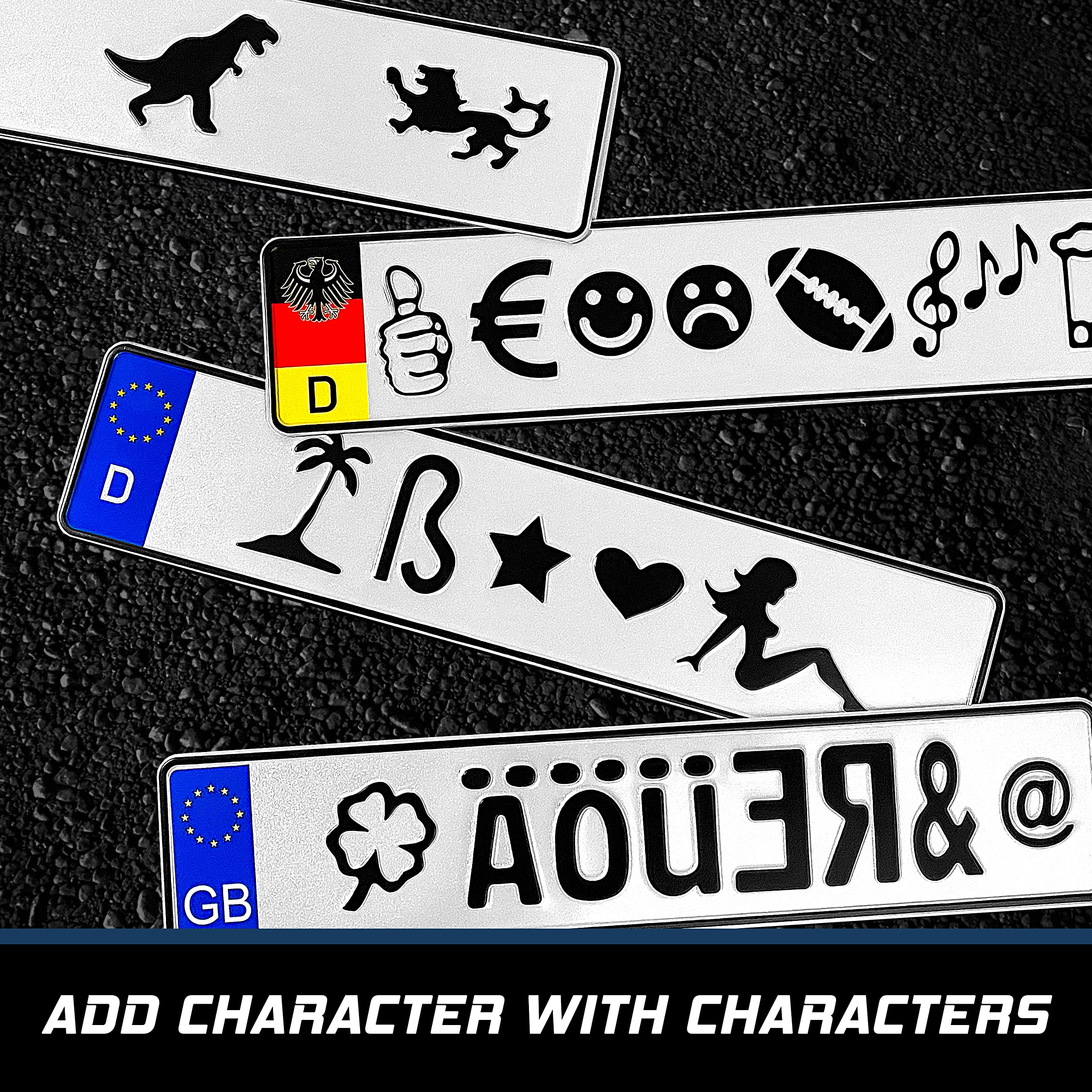 European License Plates Custom German License Plate - Personalized Embossed Aluminum, White Euro Plate