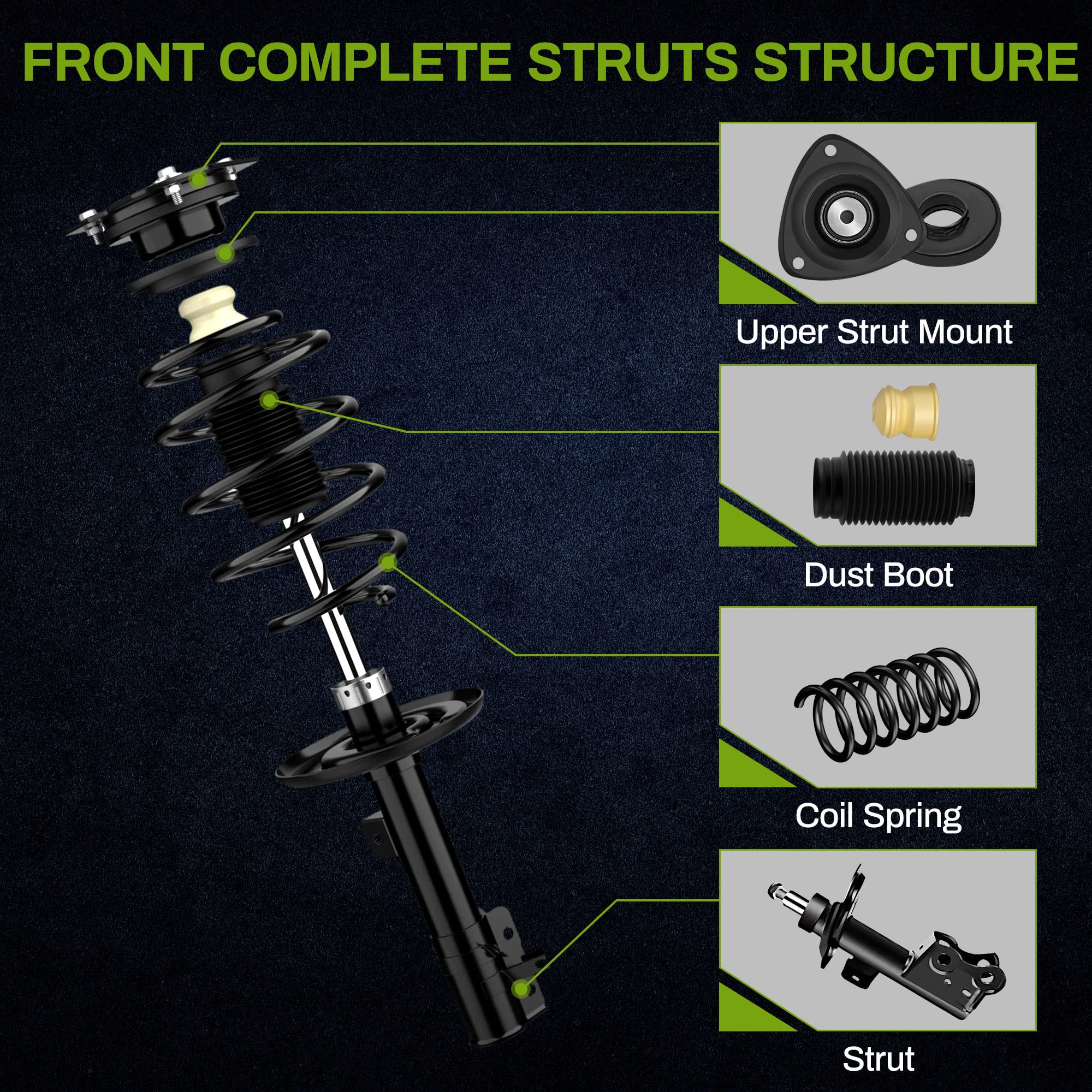 Autosaver88 Front Complete Struts & Rear Shock Absorbers Compatible With 2007-2012 Exc. Hybrid 2013 Altima S 2.5L Coupe