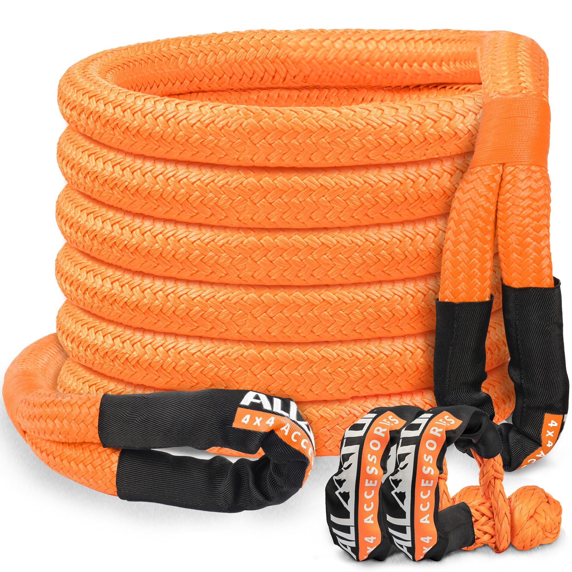 All-Top Kinetic Recovery Rope Kit W/ 2 Soft Shackles, 83000Lbs, 1.5In X 30Ft, Heavy Duty 30+% Elasticity, 27600Lbs Work Load Lim