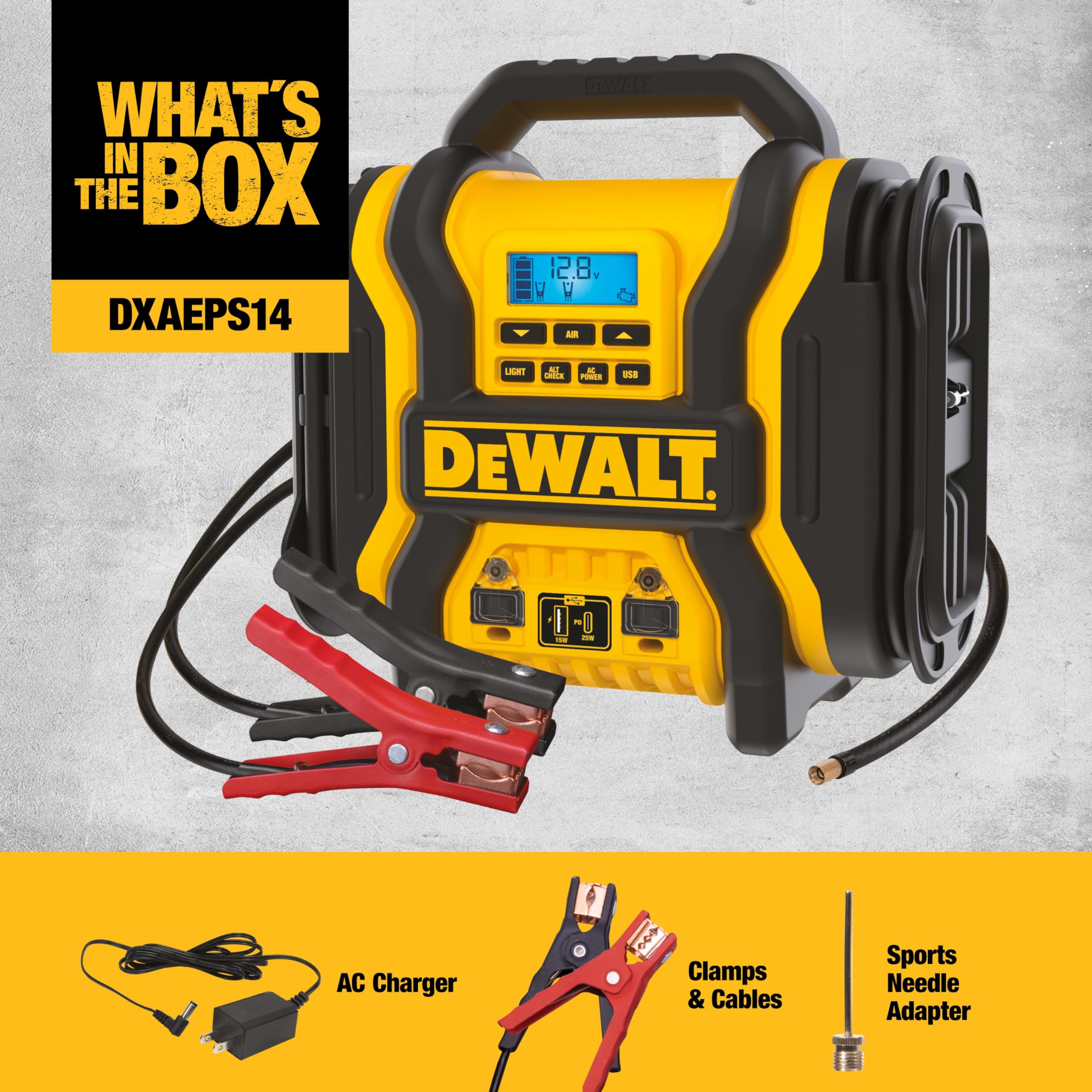 DEWALT DXAEPS14-Type2 2000 Peak Amp Jump Starter with 120 PSI Compressor & 500W Inverter