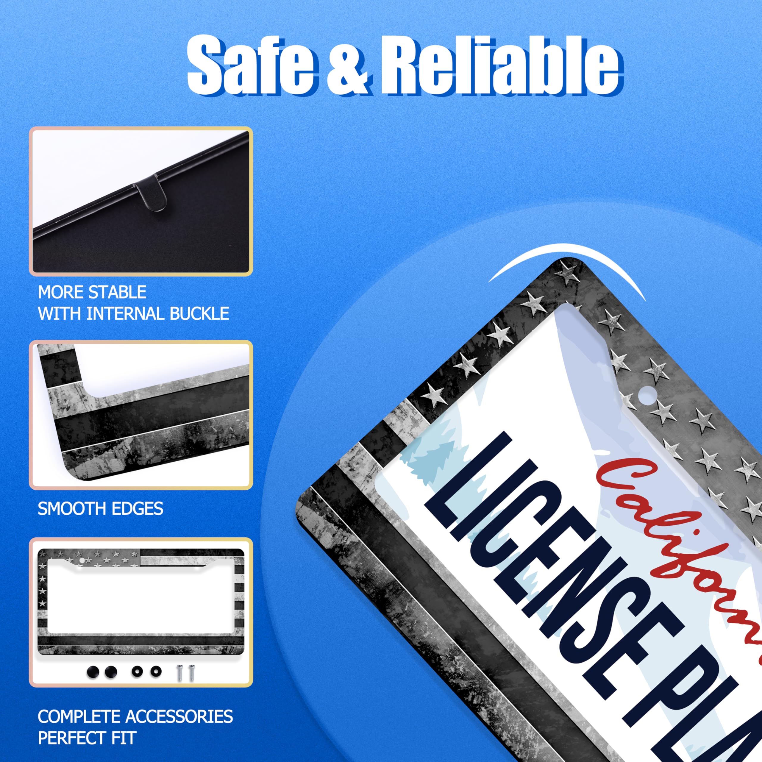 Grey Black American Flag License Plate Frame Vintage USA Flag License Plate Stainless Steel Funny License Plate Holder Patriotic