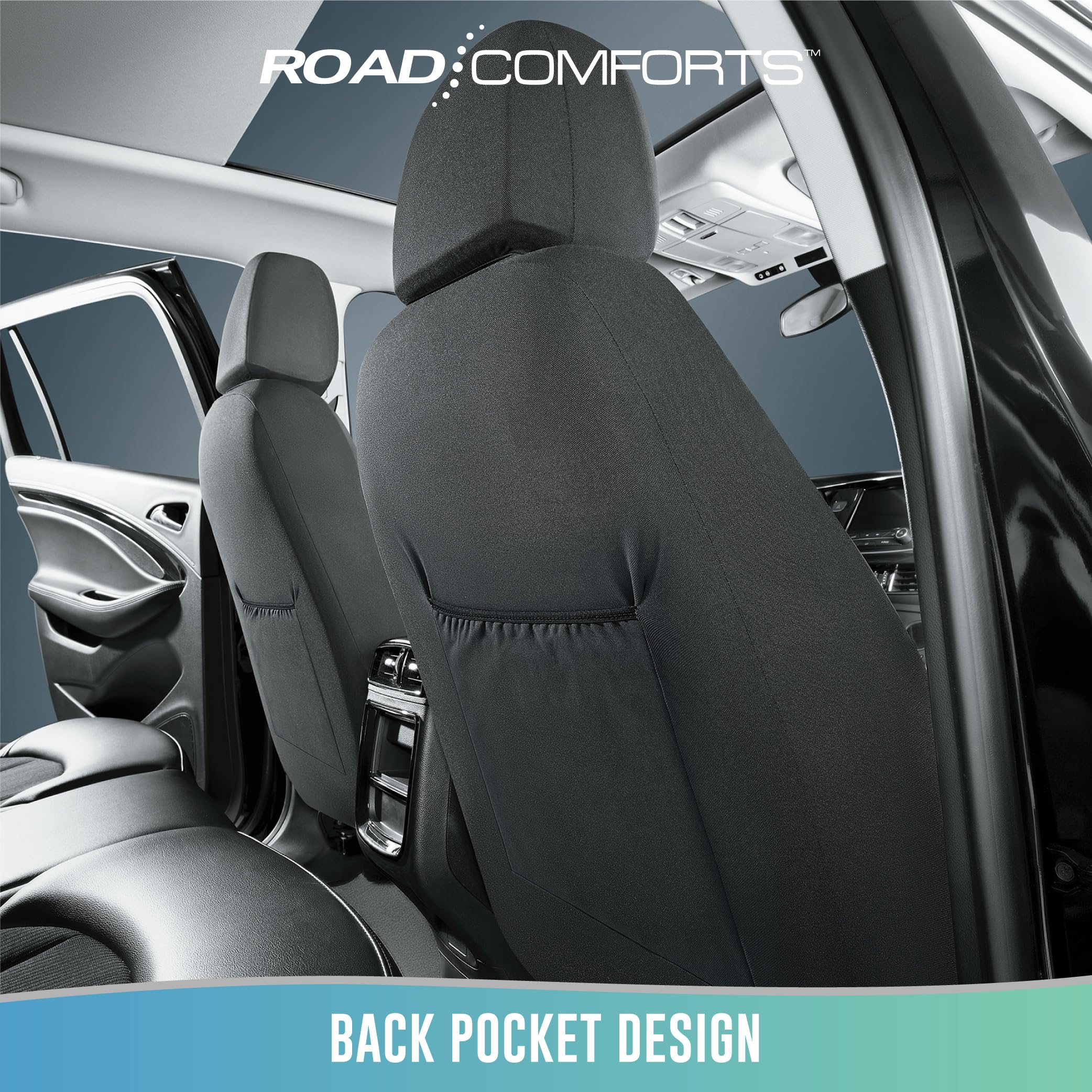 Road Comforts Car Seat Cover, Leather Car Seat Covers, Front Low Back Sport Seat Covers, Airbag Compatible, Universal Fits For M