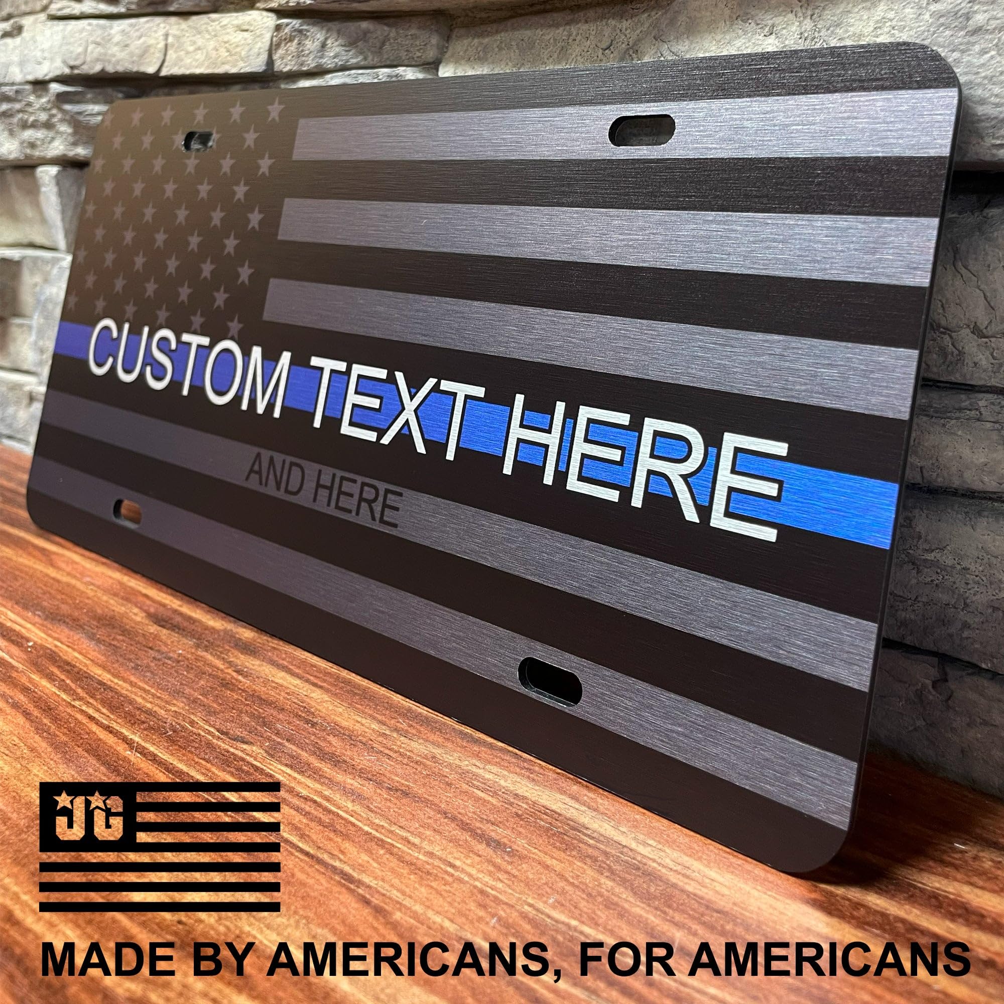 Jass Graphix Custom Thin Blue Line American Flag License Plate - Personalized Tactical American Flag Car Tag