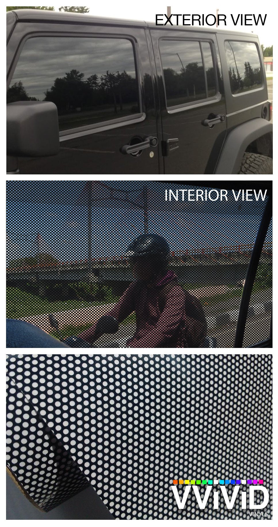 VViViD One-Way Perforated Black Vinyl Privacy Window Film 1ft x 48" - Adhesive Glass Wrap, Model blkonewayprfrtd_01