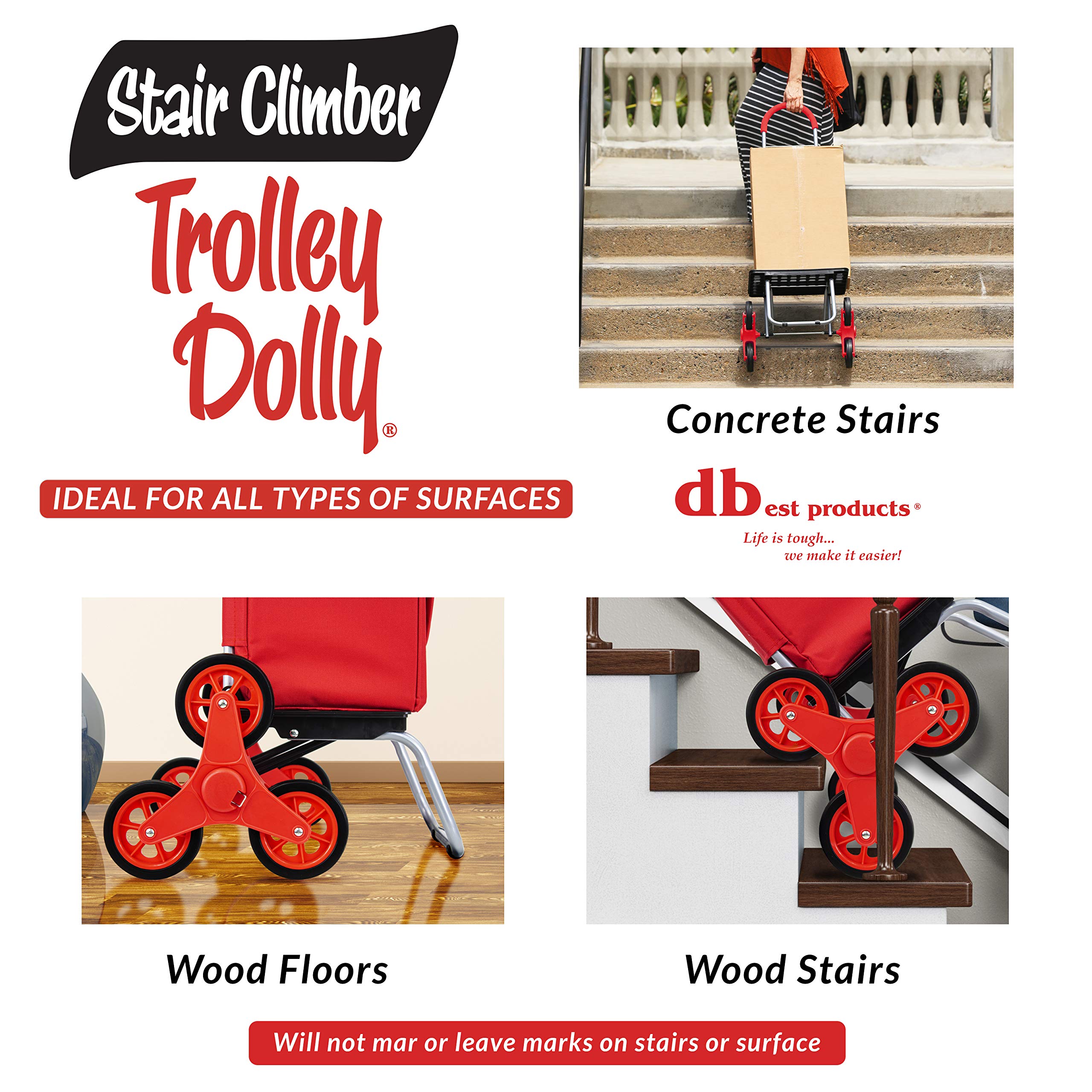 Dbest Products Stair Climber Trolley Dolly Folding Grocery Cart 3 Wheels Heavy Duty Shopping Hand Truck Made For Condos Apartmen