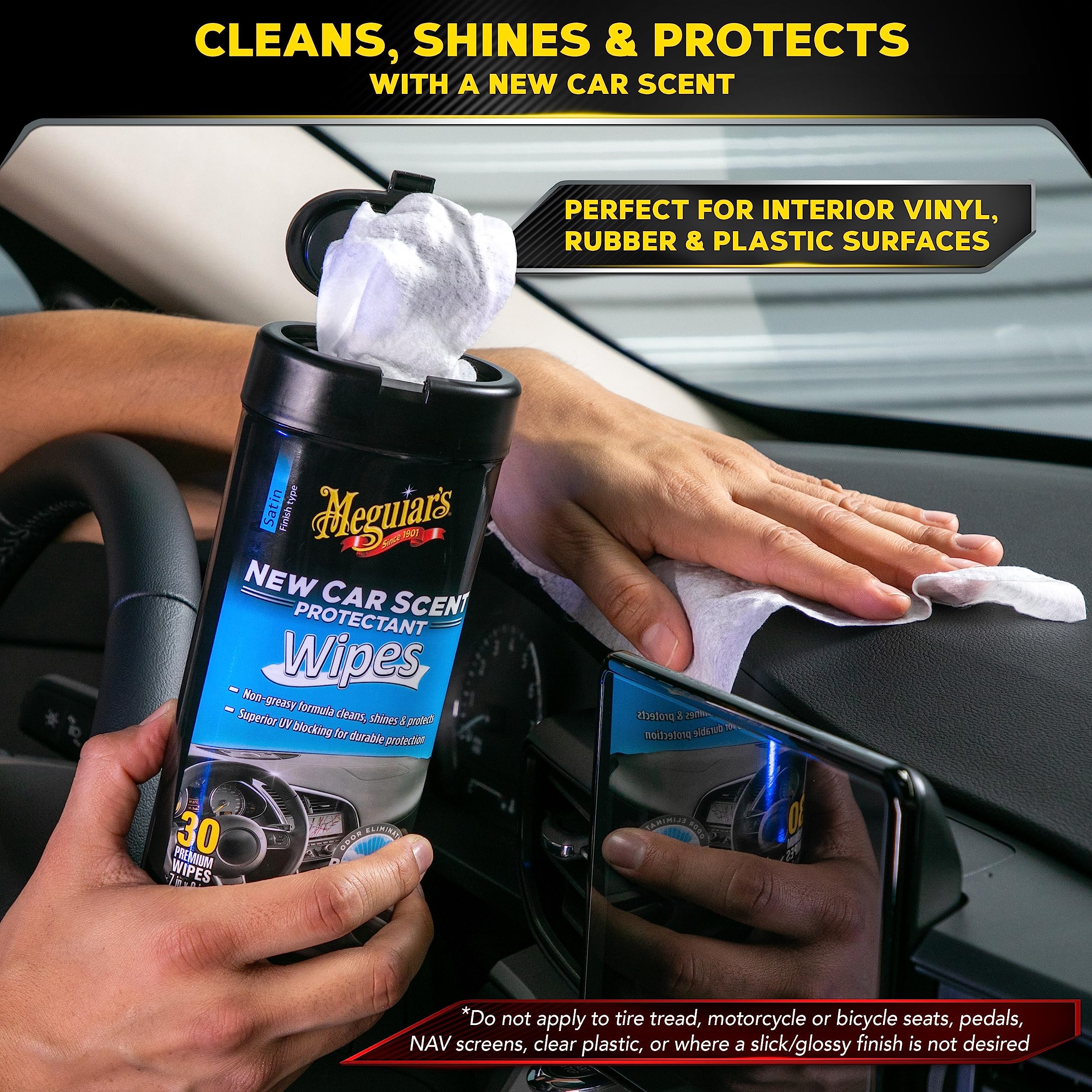Meguiar's New Car Scent Protectant Wipes - 30 Count Interior Wipes, G4200, Factory Color