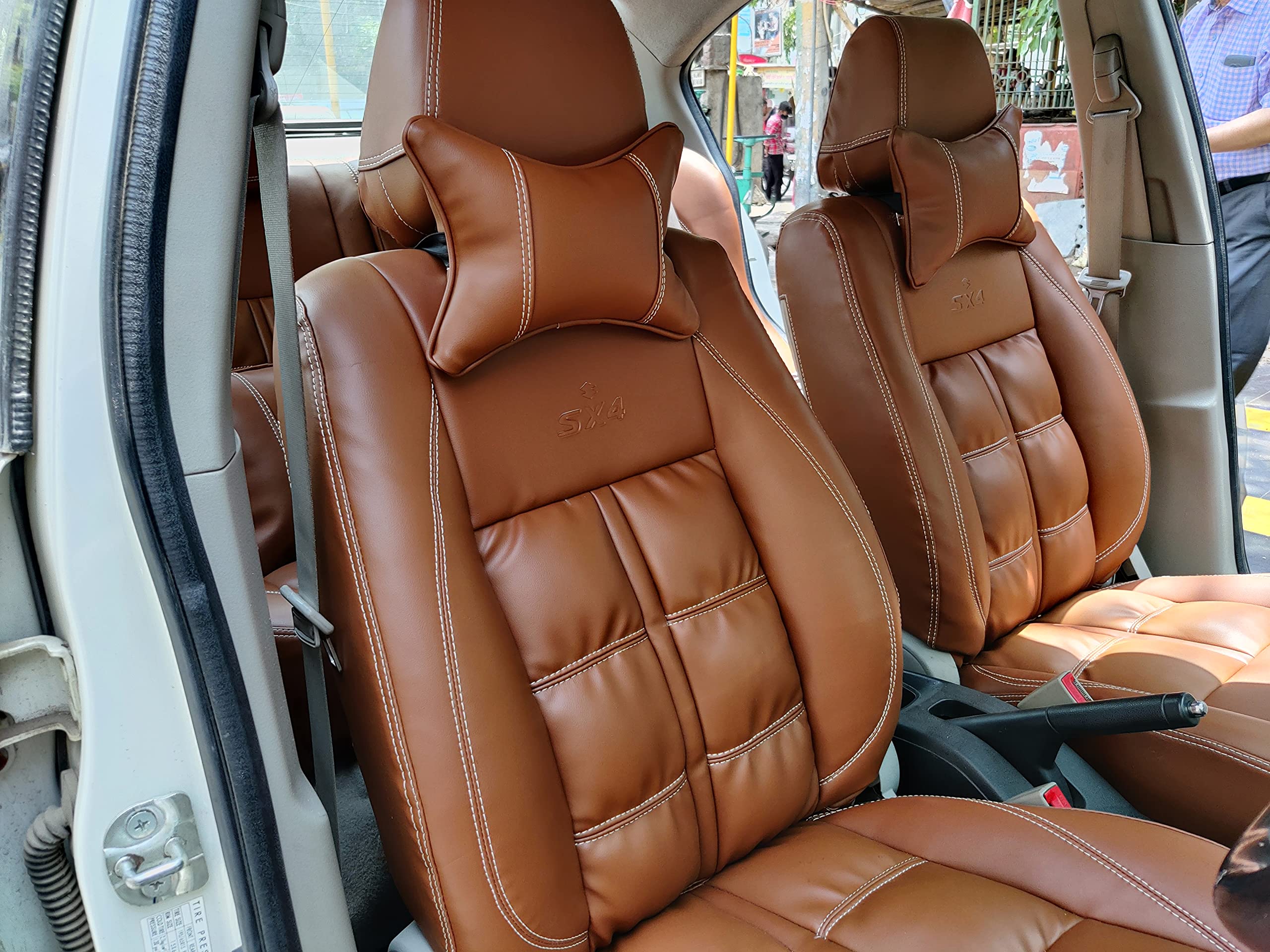 3D FRONTLINE PU Leather Tan Comfort Plus Puffy Car Seat Cover Compatible with Maruti Ciaz