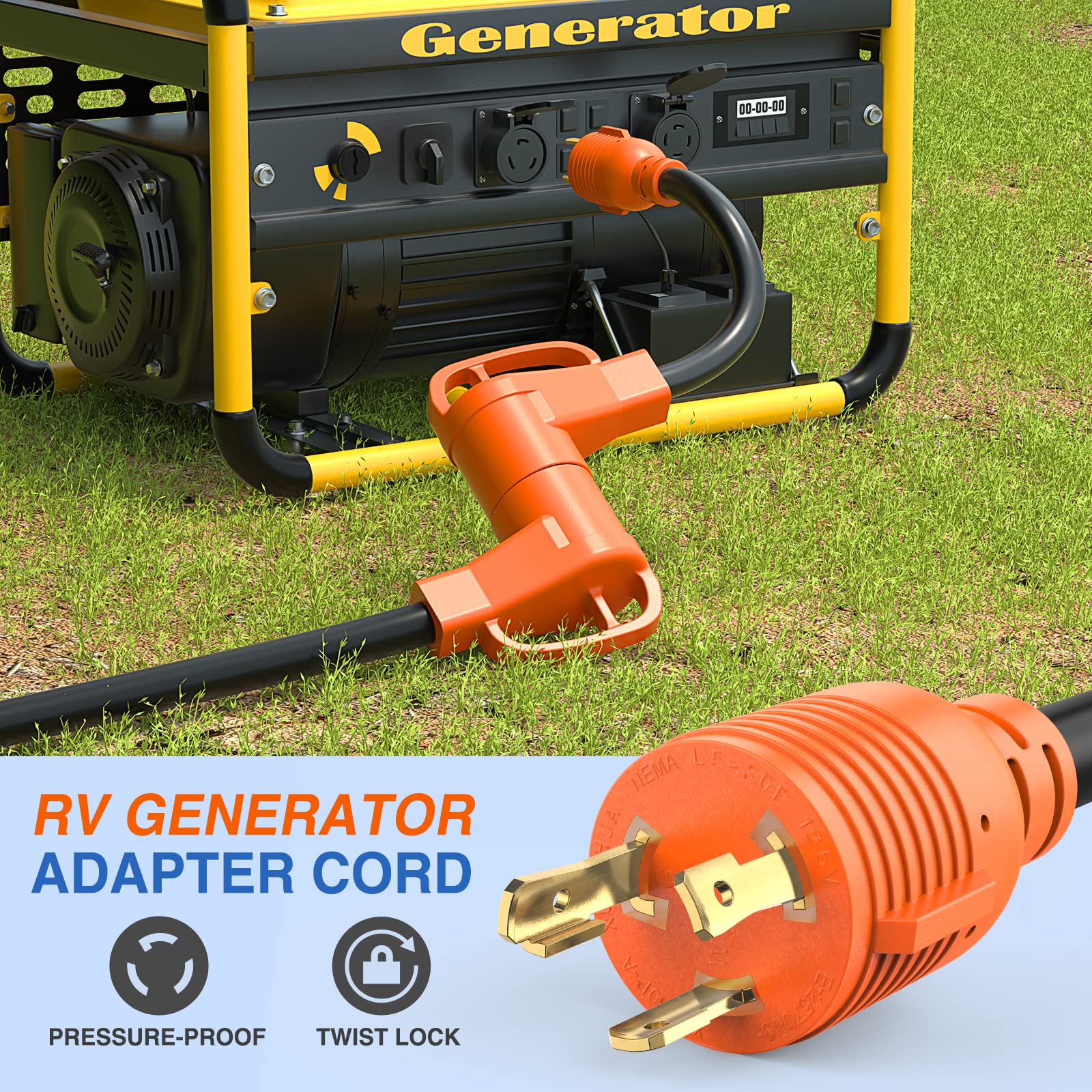 Nilight Rv Generator Adapter Cord 30 Amp To 50 Amp 3 Prong Pure Copper Heavy Duty Twist Lock Male Plug 10 Gauge Wire L5-30P To 1