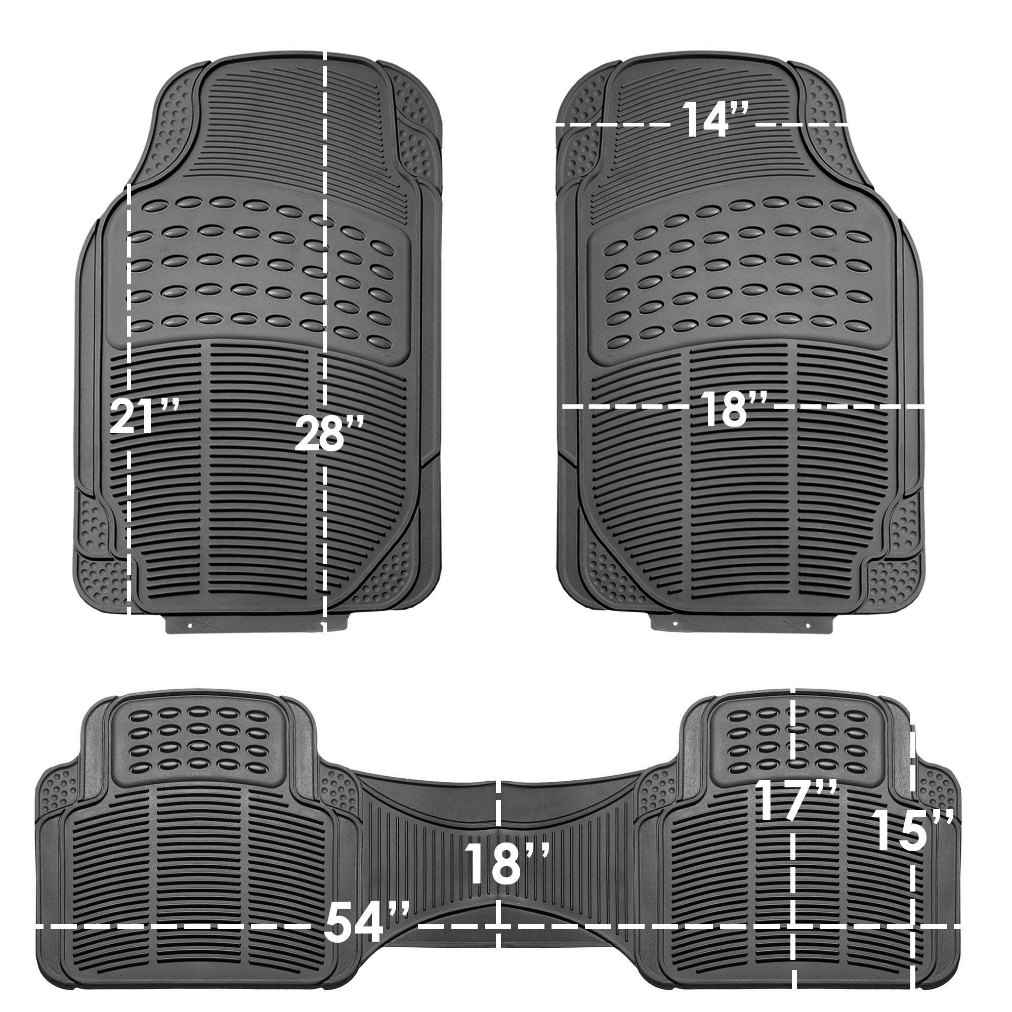Fh Group Climaproof Trimmable Non-Slip Vinyl Floor Mats Full Set - Universal Fit For Cars Trucks And Suvs (Gray) F11306 + F16400
