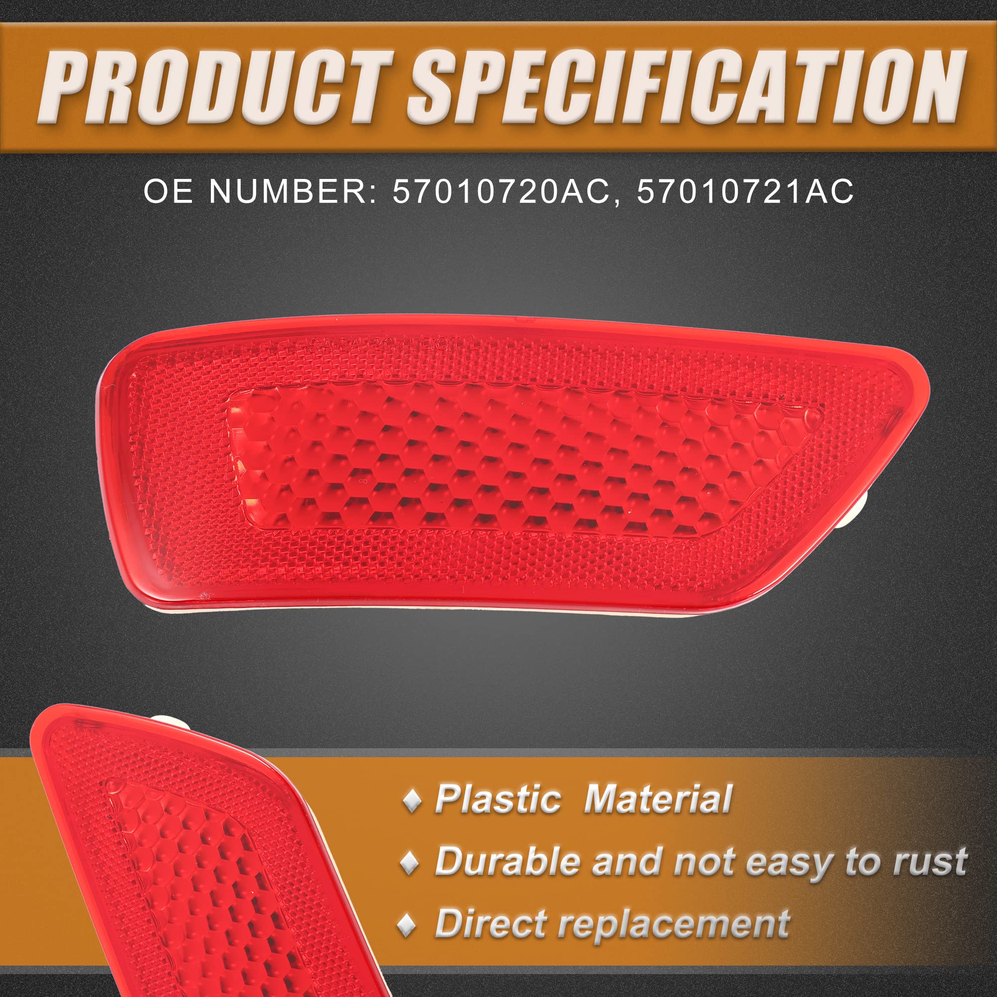 X Autohaux Rear Left Bumper Reflector Light Cover For Jeep Grand Cherokee 2011-2020 57010720Ac 57010721Ac Red
