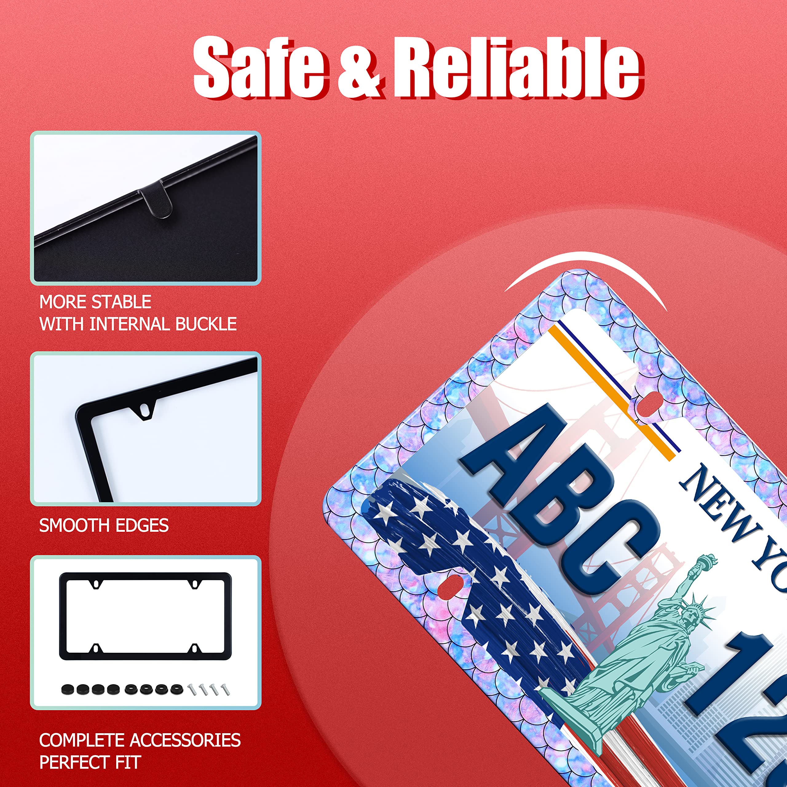 Mermaid Fish Scale Print License Plate Frame Beautiful License Plate Holder Stainless Steel Auto Parts Decoration With Screws Fo