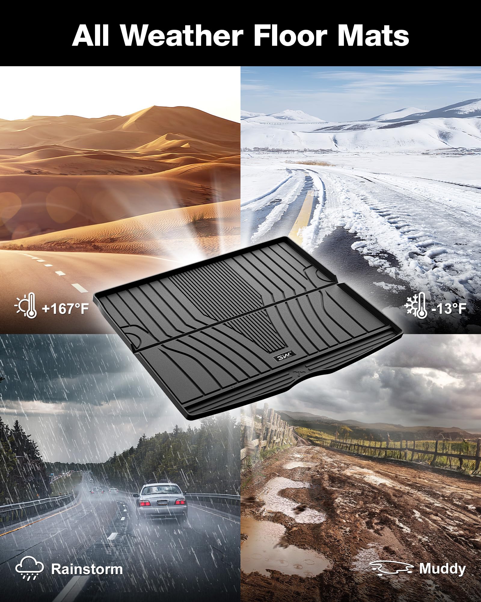 3W Cargo Liner for Mercedes Benz GLE 2020-2025, Heavy Duty TPE Trunk Mat, Custom Fit, Black