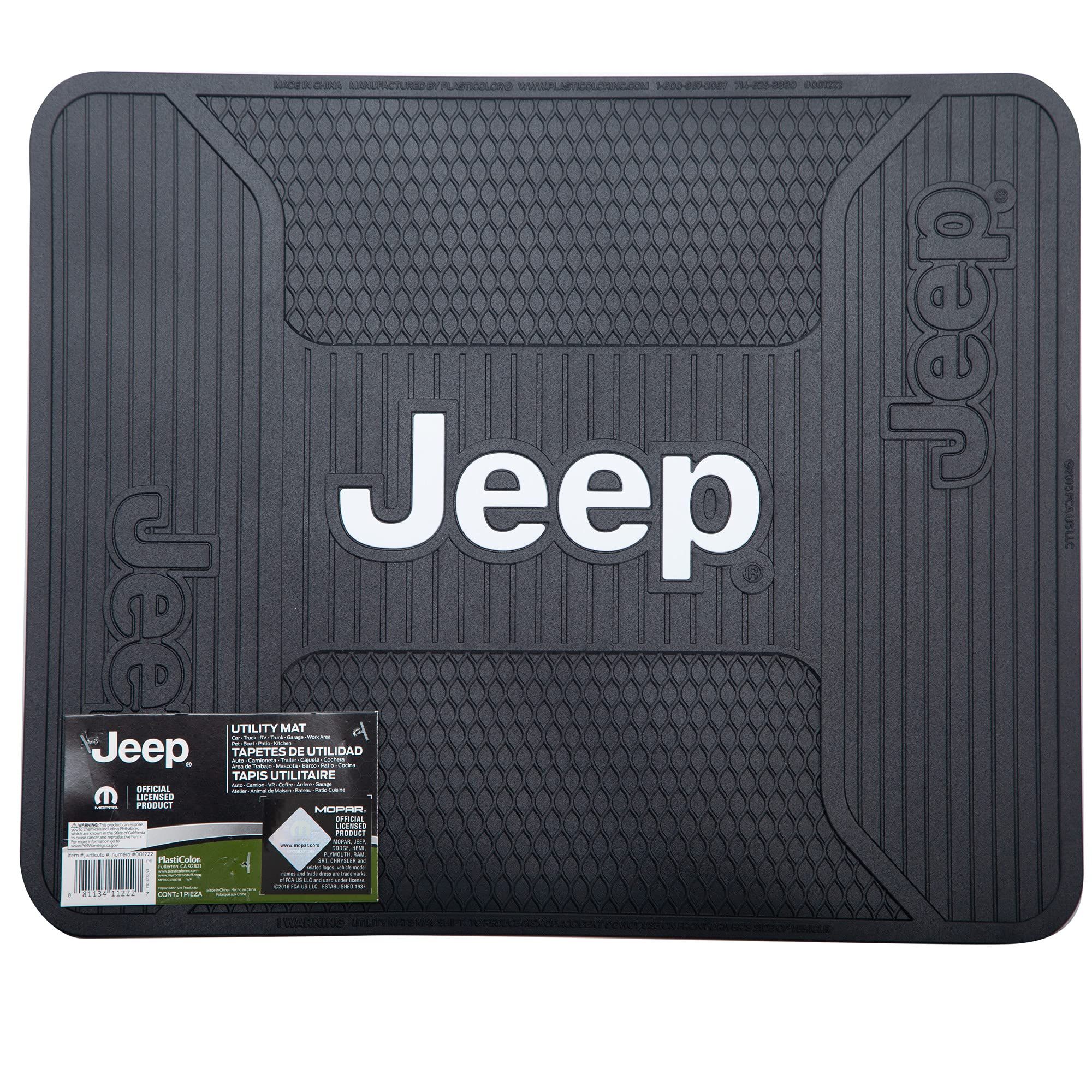 Plasticolor 001222R01 Jeep Elite Style Rear Seat Floor Utility Mat For Car Truck Or Suv, 16.75 L X 13.75 W , Black