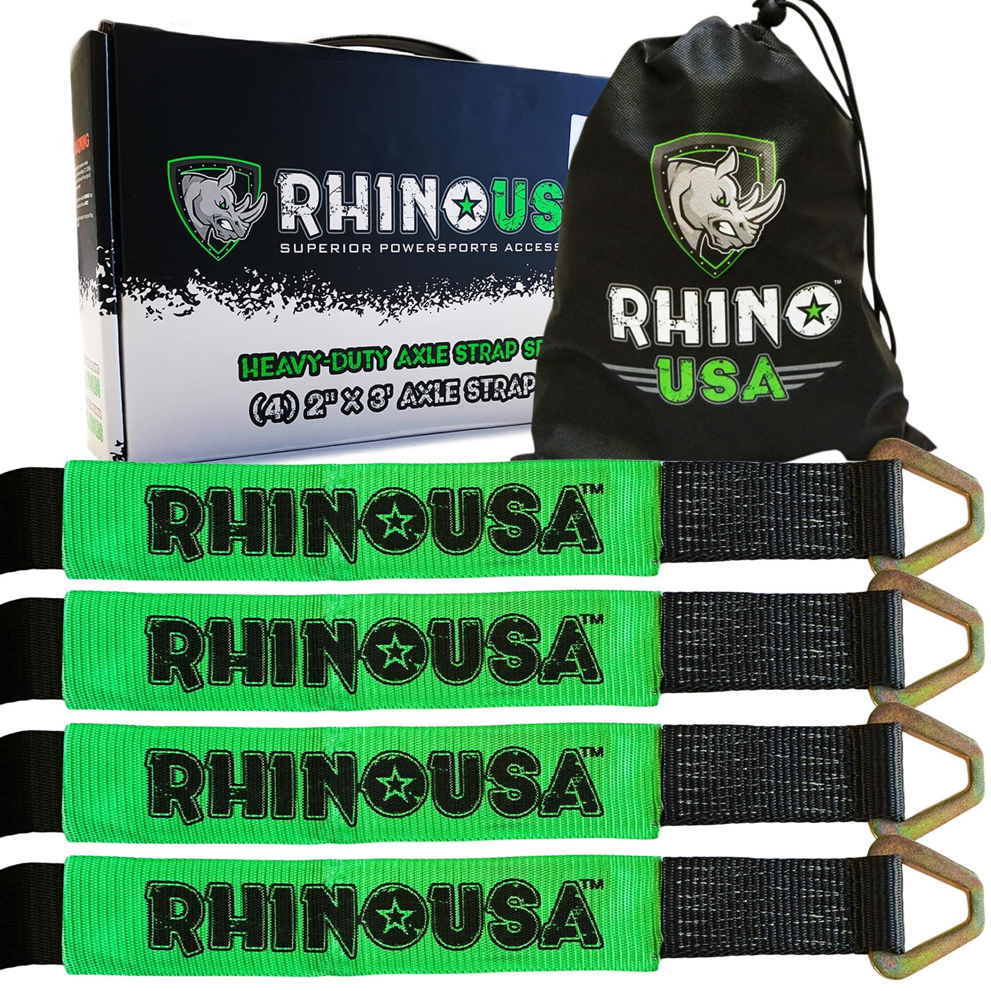 Rhino USA Axle Tie Down Straps - Lab Inspected 11,128lb. Break Strength - Heavy Duty Protective Sleeves & D Rings to Ensure Peac