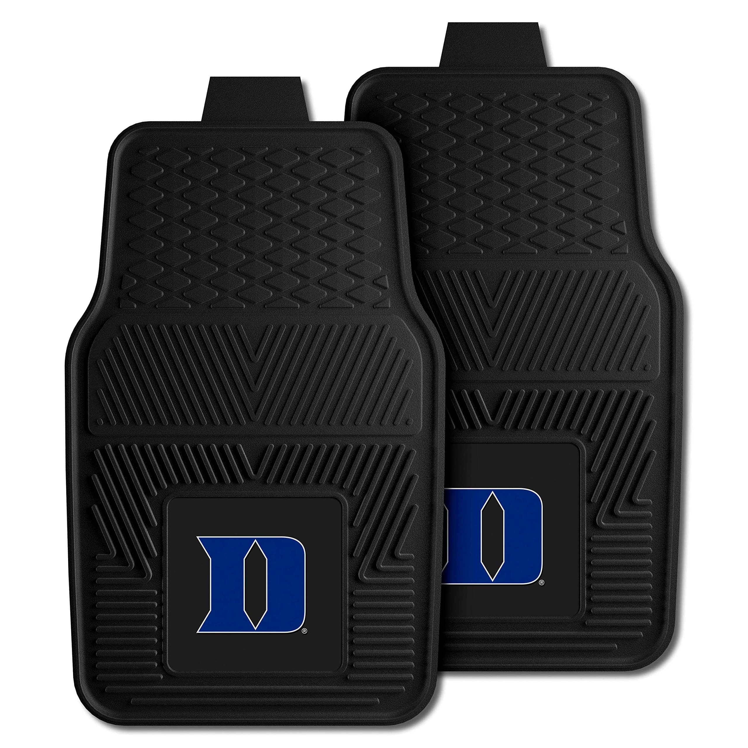 FANMATS Duke University Car Mats Set of 4 - All Weather Rubber, 29”x17” Front, 14”x17” Rear, Deep Reservoir Design