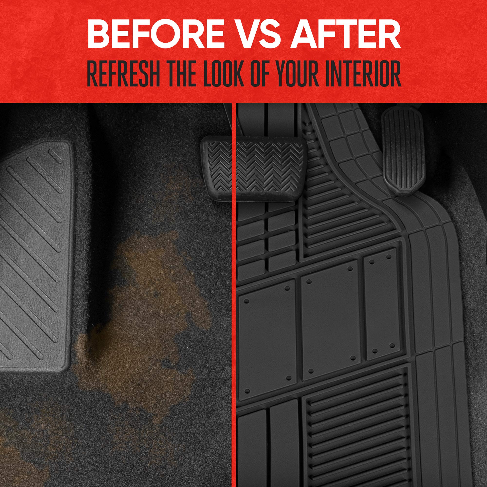 Motor Trend Dualflex Rubber Floor Mats For Car Truck Van & Suv - Waterproof Car Floor Mats With Drainage Channels, All-Weather C
