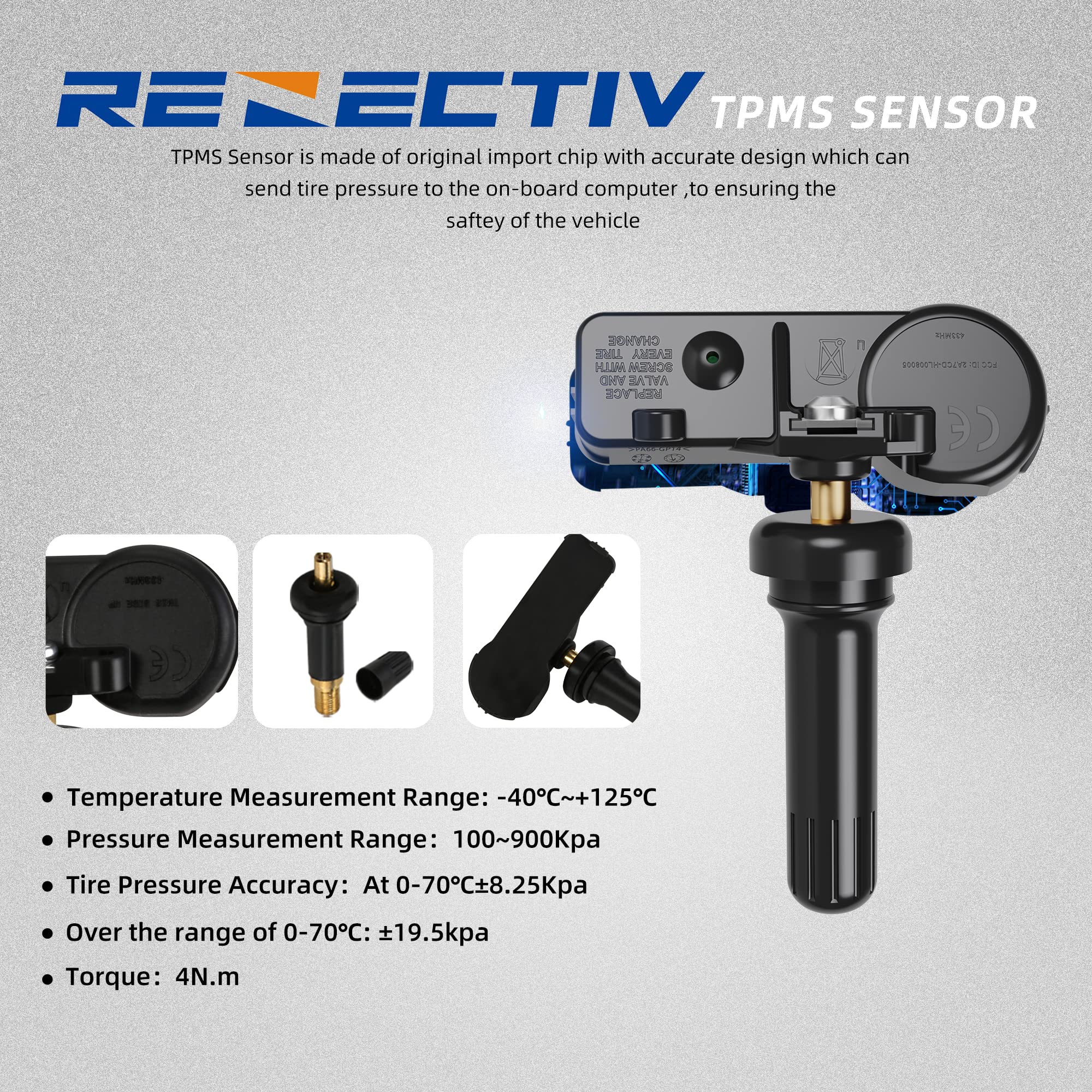 Renectiv Tpms Sensor,433Mhz Tire Pressure Monitoring Sensor Fit For Chrysler Jeep Dodge Ram Replace# 56029398Ab(1-Pack)