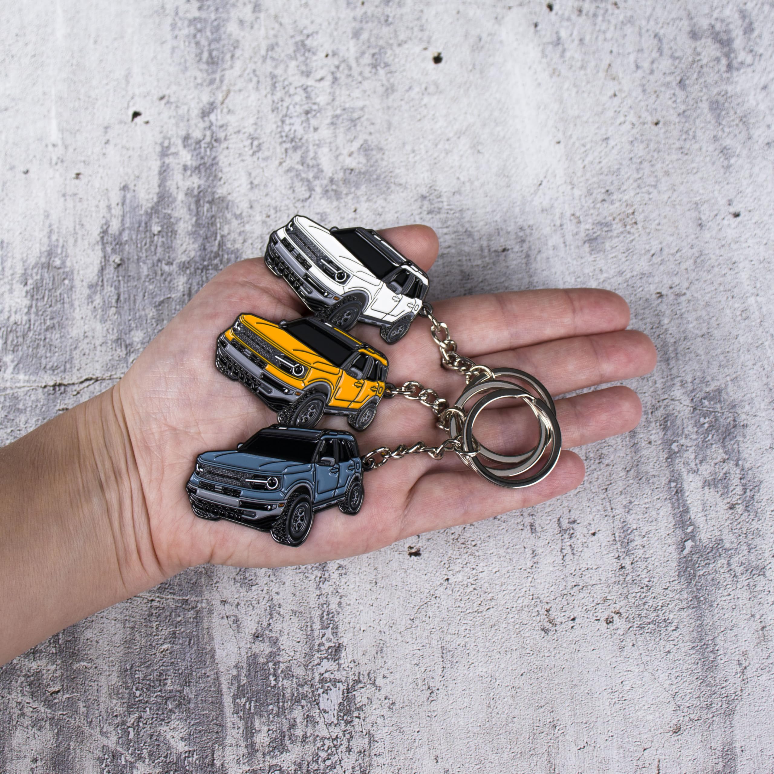 Four Wheel Beast Bronco Sport Keychain Compatible With Ford Bronco Accessories 2023 2024 4 Door Car Key Chain Fob (White)