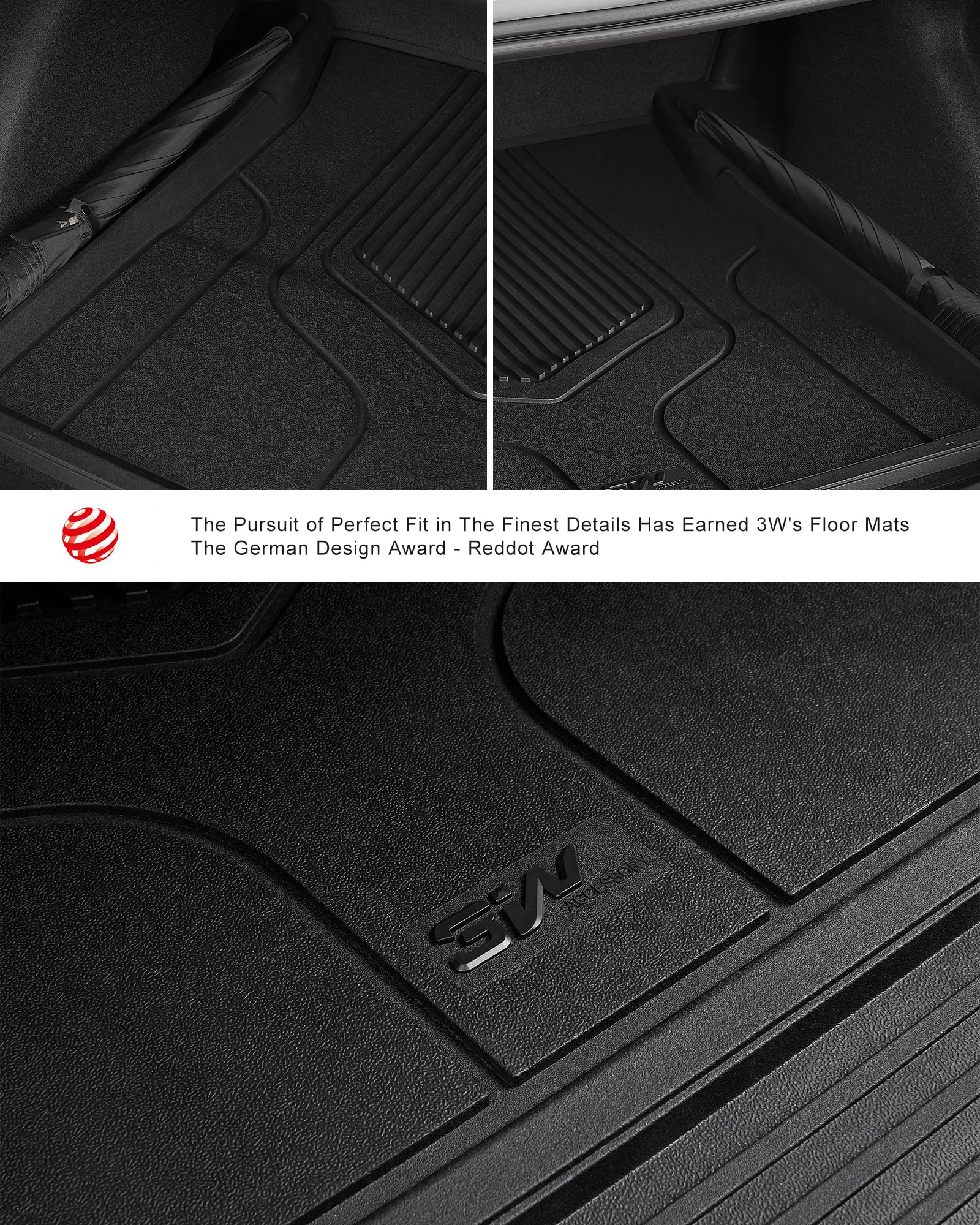 3W Cargo Liner for Tesla Model 3 - Custom Fit Front & Rear Trunk Liners, All Weather, Black