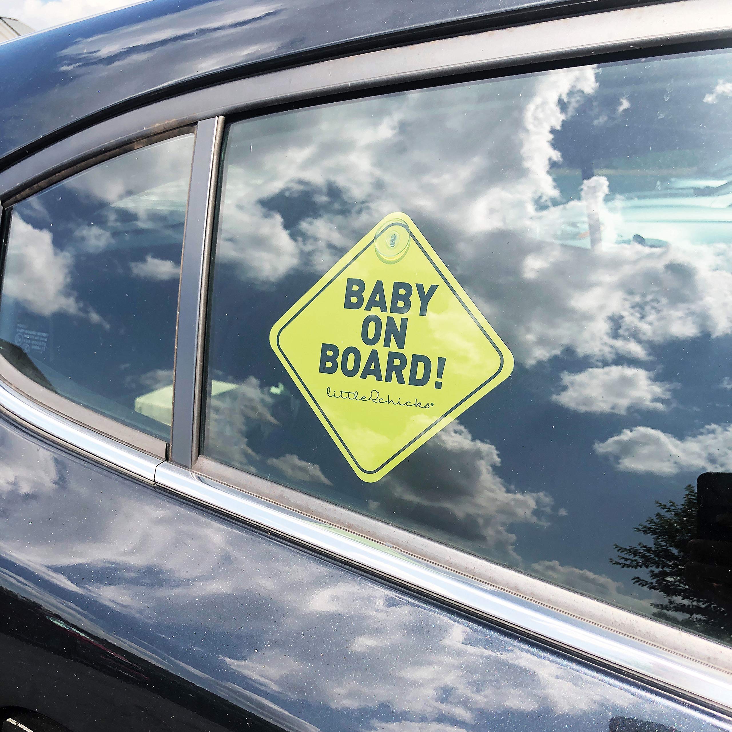 Little Chicks Baby On Board Car Sign Decal - Weather Resistant. Child Safety Awareness Warning Sticker With Suction Cups - Brigh