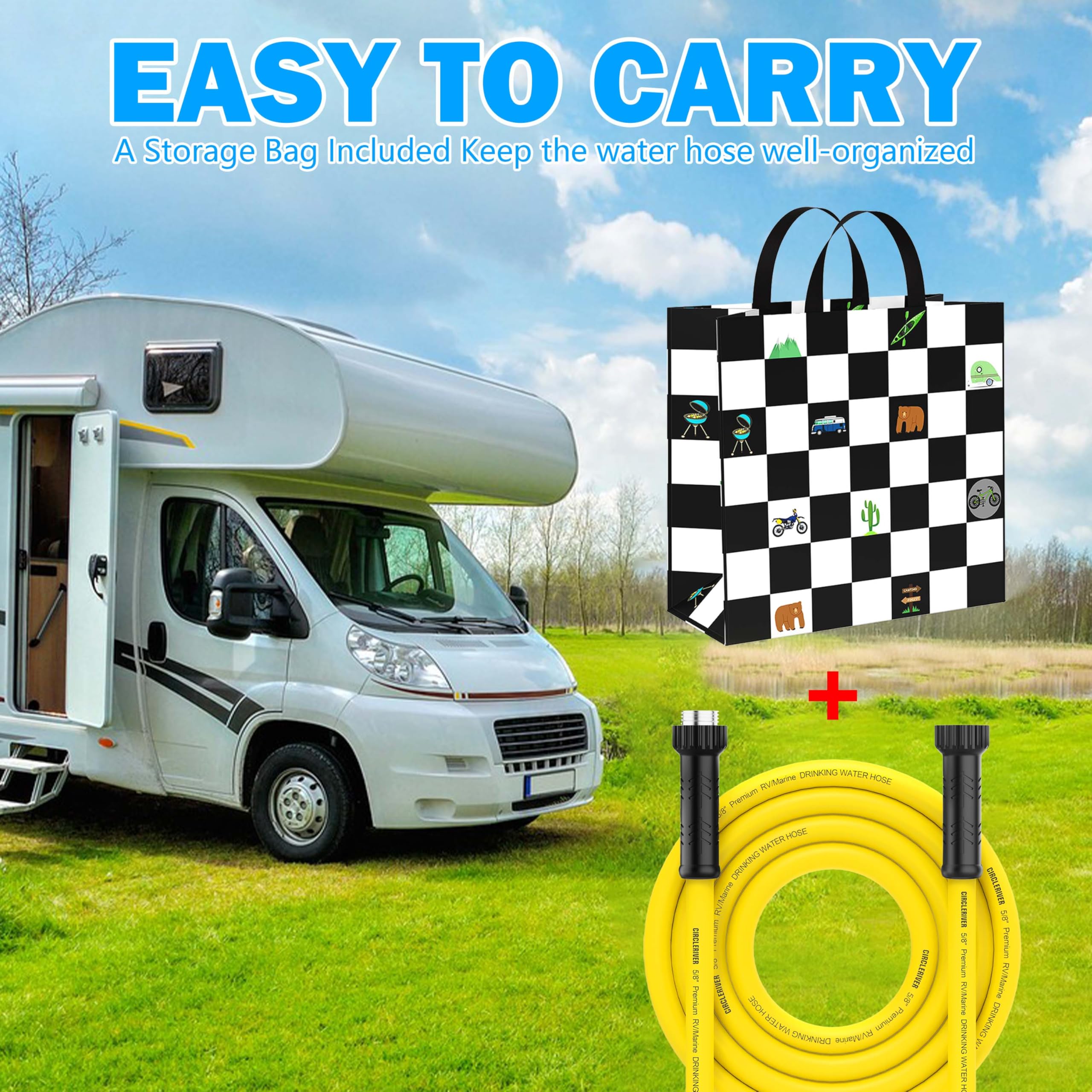Circleriver Rv Drinking Water Hose 75Ft With Storage Bag, 5/8'' Premium Fresh Water Hose For Rv, Camping, Marine, Trailer And Tr