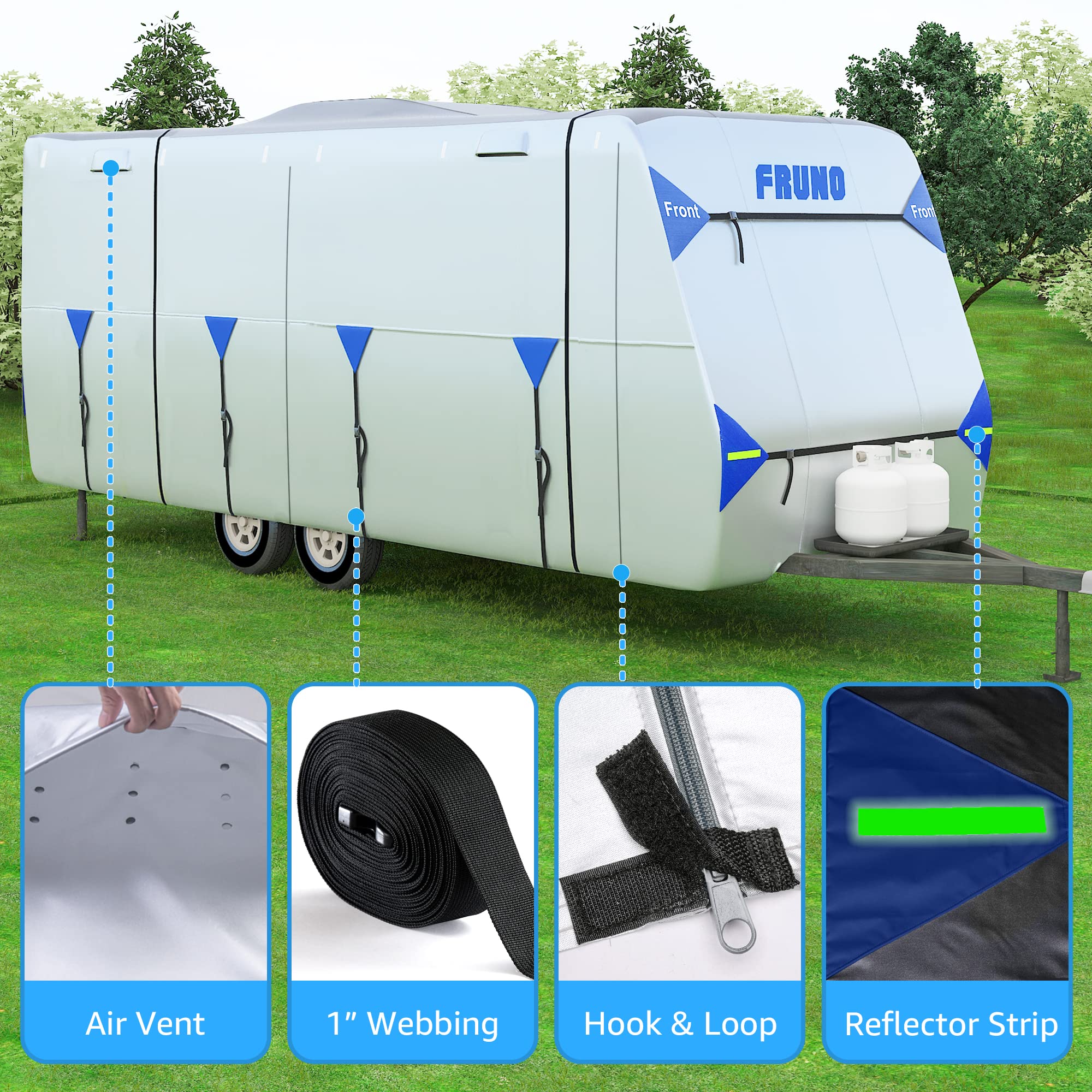Fruno Oxford Fabric Travel Trailer Cover Rv Cover 18'-20' Waterproof Rip-Resistant Anti-Uv Camper Cover For Winter Snow With Jac