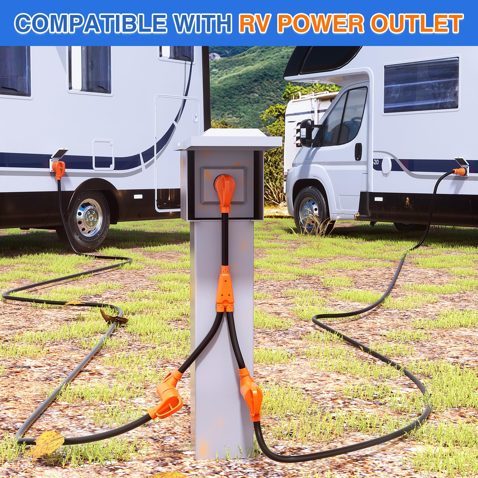 Nilight 30 Amp Rv Y Splitter Adapter Cord 30A Male Plug To Two 30A Female Receptacle Nema Tt-30P Tt-30R Pure Copper Heavy Duty H