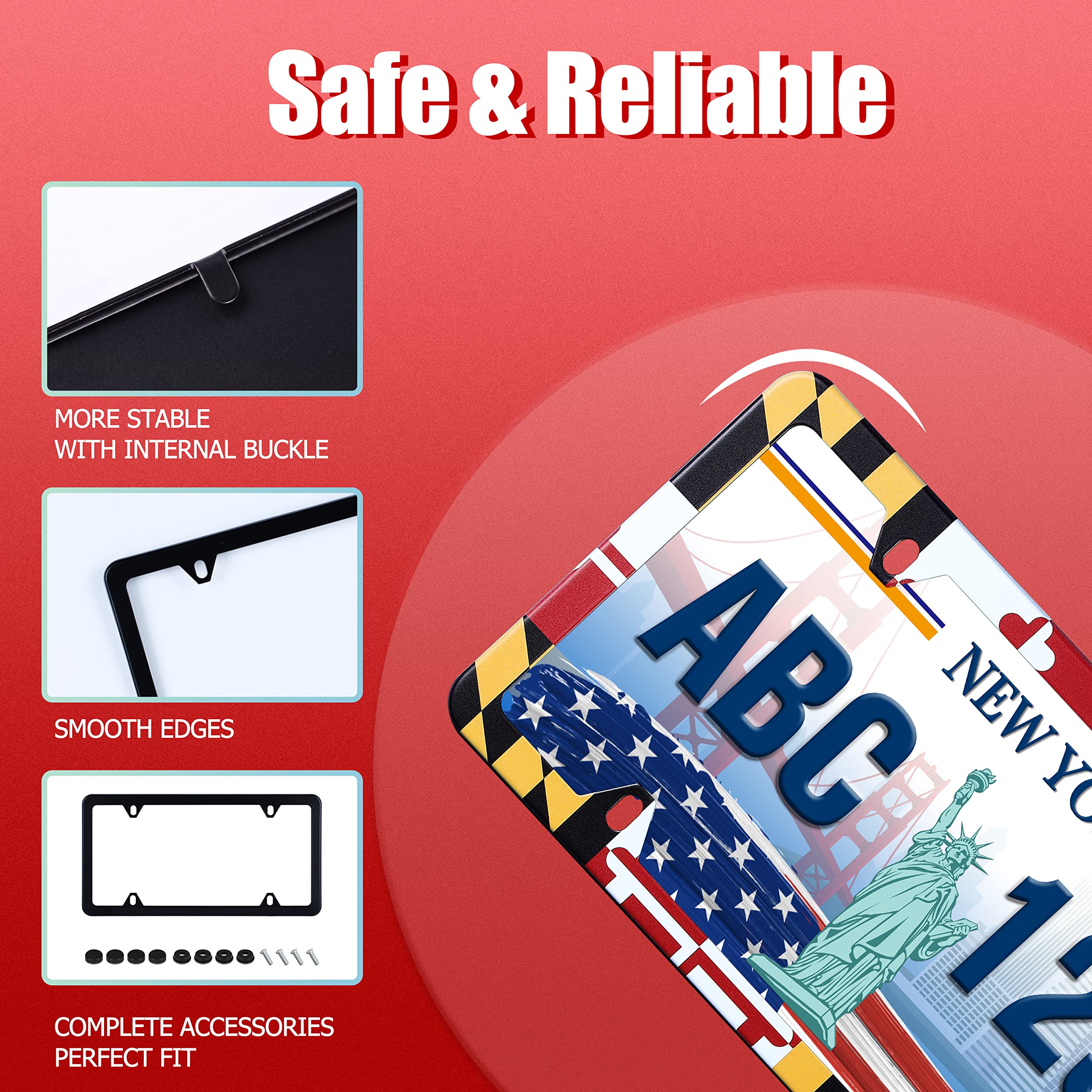 Maryland Flag License Plate Frame State Flags License Plate Holder Stainless Steel Auto Parts Decoration With Screws For Men Wom
