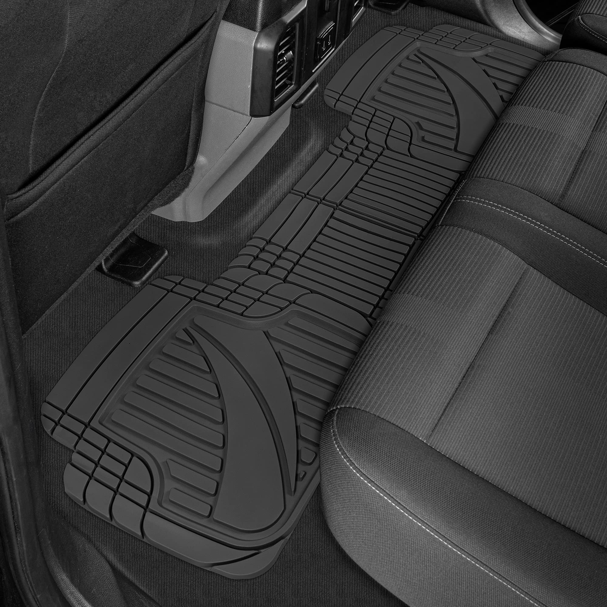 Motor Trend FlexTough Heavy Duty Rubber Black Car Floor Mats All Weather & Jumbo SUV Cargo Liner Full Set - Universal Trim to Fi