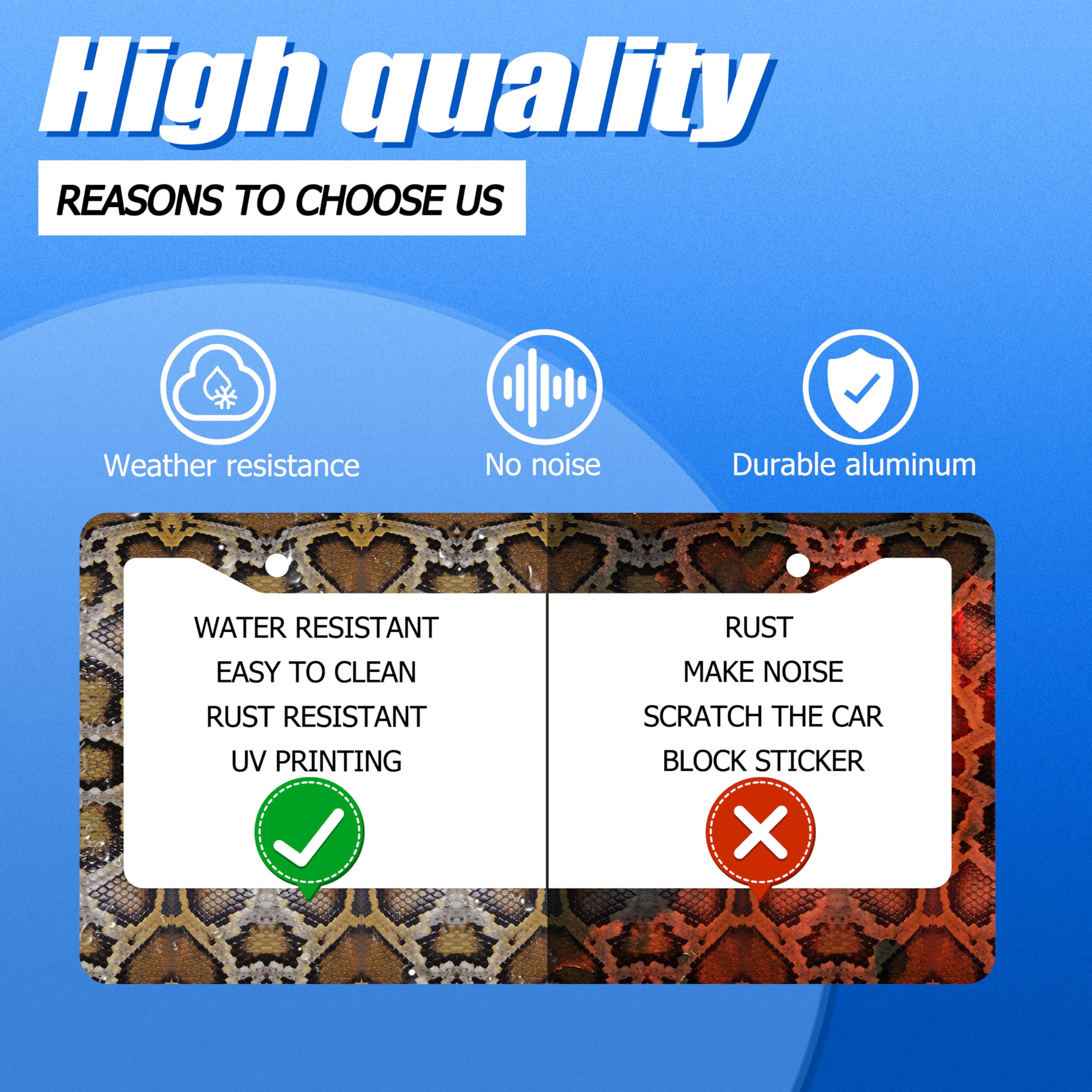 Snake Printed License Plate Frame Animal Skin Texture License Plate Stainless Steel Funny License Plate Holder Colorful Car Acce