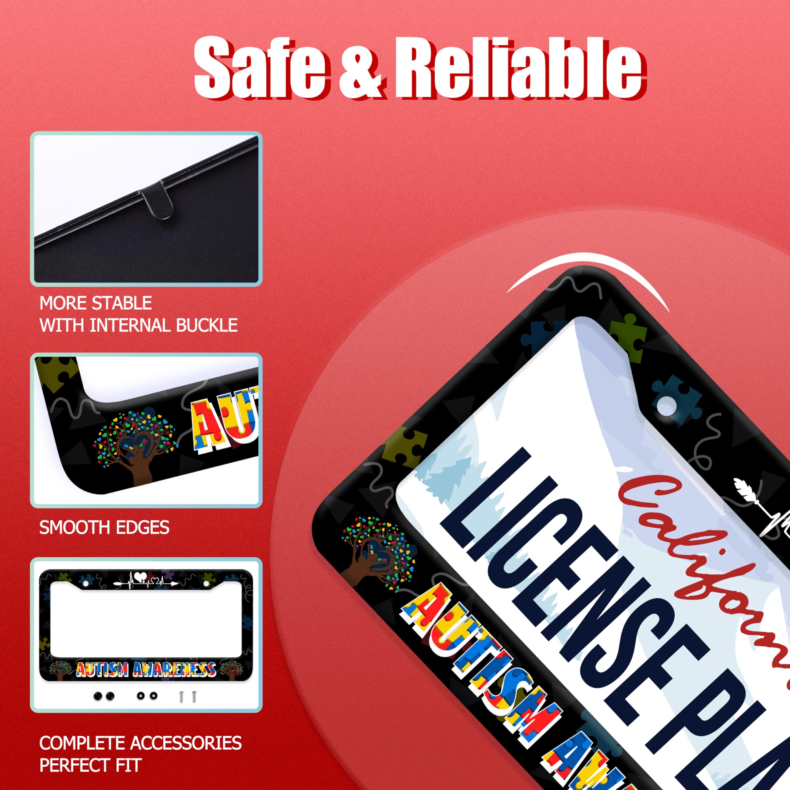 Autism Awareness License Plate Frame Autism Puzzle Heartbeat Line License Plate Colorful Stainless Steel Auto Parts Funny Licens