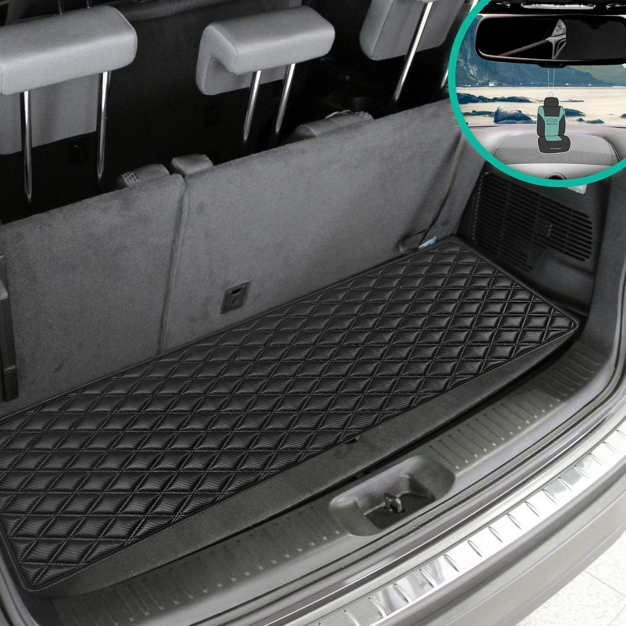 Fh Group F16501 Deluxe Heavy-Duty Faux Leather Diamond Pattern Multi-Purpose Cargo Liner (Black) 14 Inches - Universal Fit For C