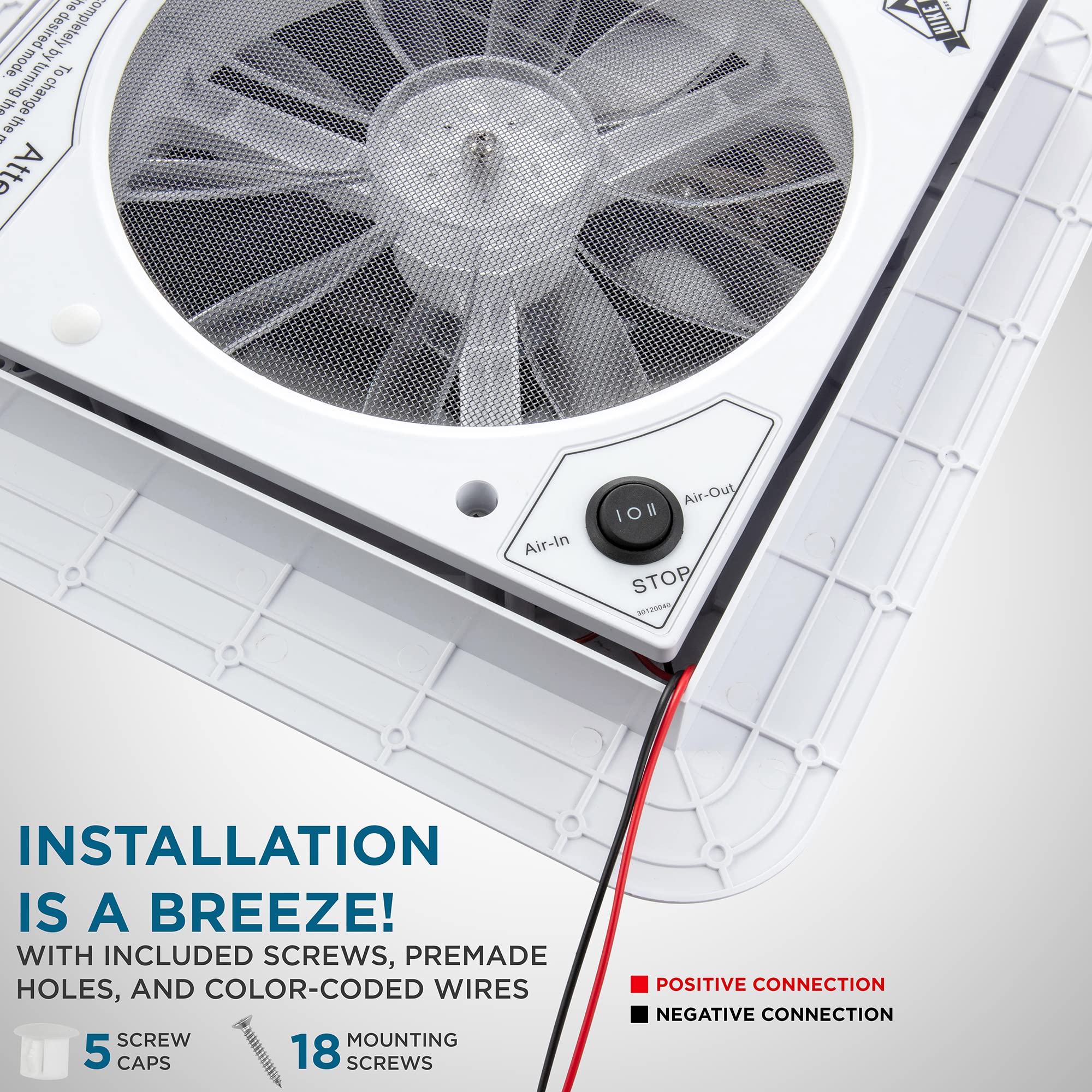 Hike Crew 14    Rv Roof Vent Fan | 12V Intake & Exhaust Camper Fan | Manual Open/Close | Includes Screws & Garnish | White Lid