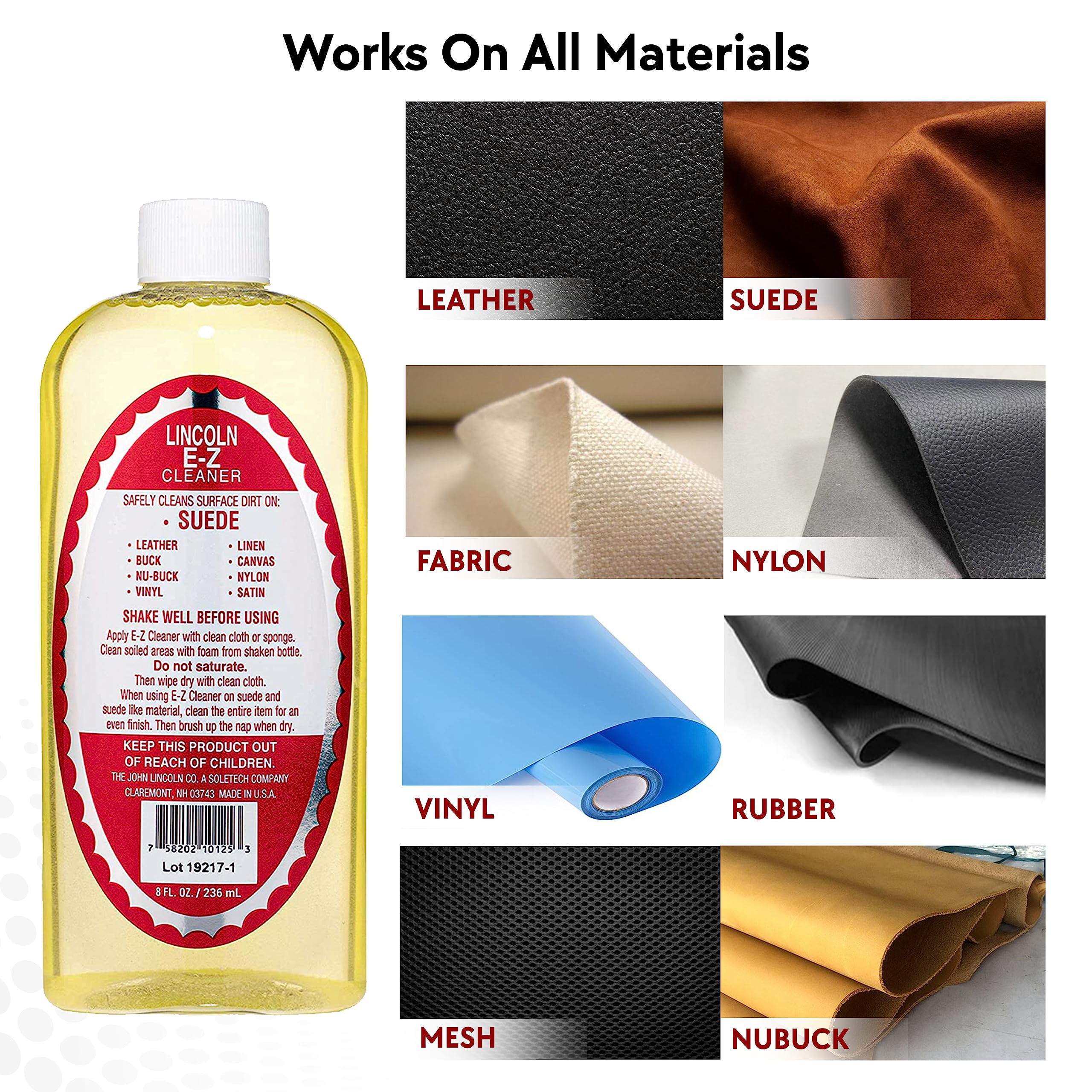Lincoln E-Z Cleaner - All-Purpose Leather & Fabric Cleaner, 8oz, Yellow, Model 13 - Removes Dirt & Salt Stains, Made in USA