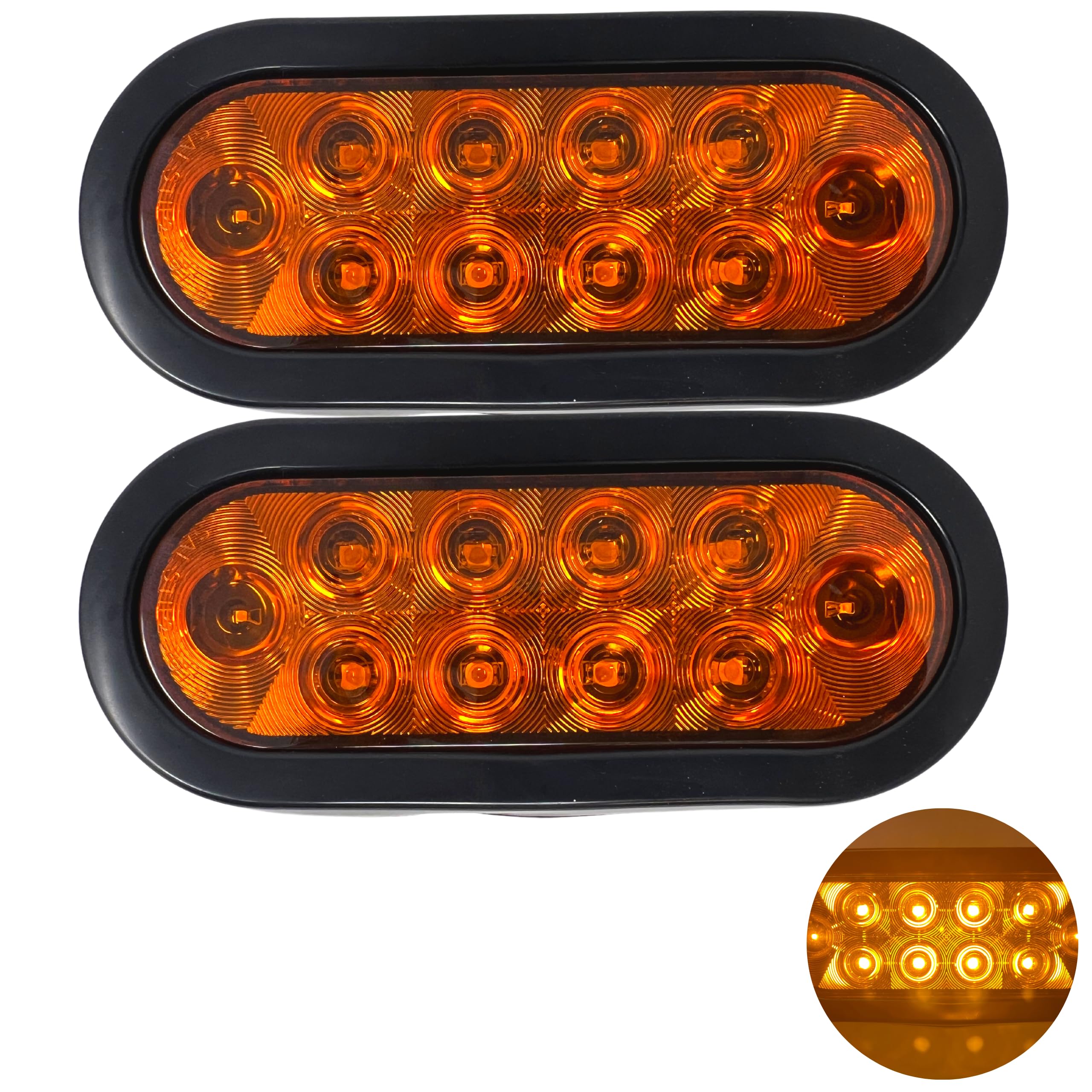 All Star Truck Parts 2x Amber 6 Oval 10 LED Trailer Signal Mid Turn Stop Turn Tail Indicator Light Kit DOT Certified With Gromme
