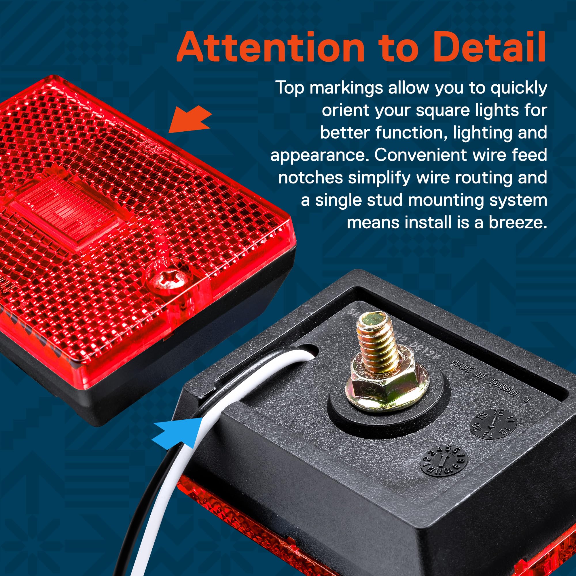 True Mods 2X3 3X2 Inch Red Led Stud-Mount Side Marker Light [Dot Fmvss-108] [Sae Ap2] [Ip67 Waterproof] [Integrated Reflector] F
