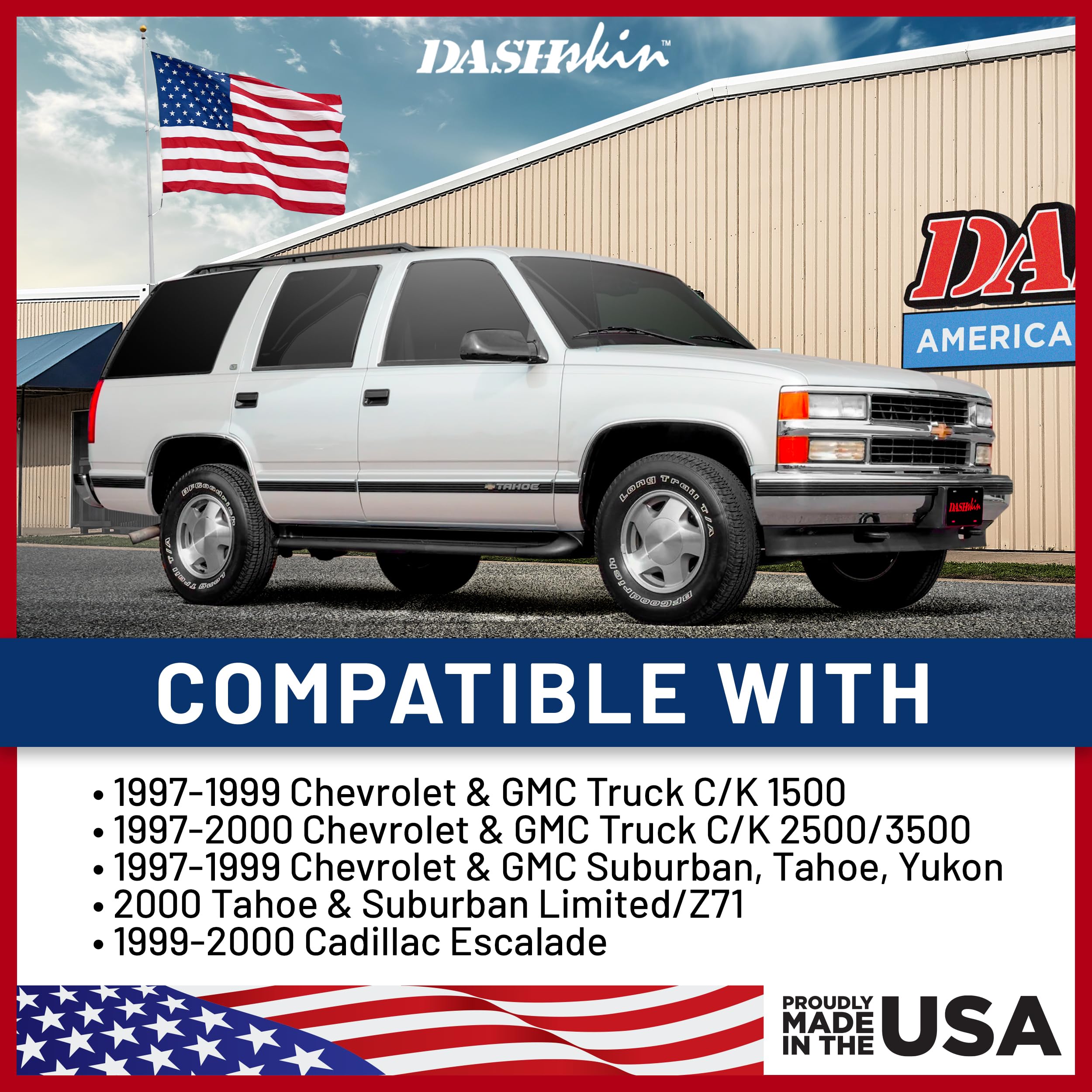 DashSkin Molded Hard Plastic Dash Cover for 1997-2000 C1500 K1500 Tahoe Suburban Yukon & Escalade, Medium Grey, Made in USA