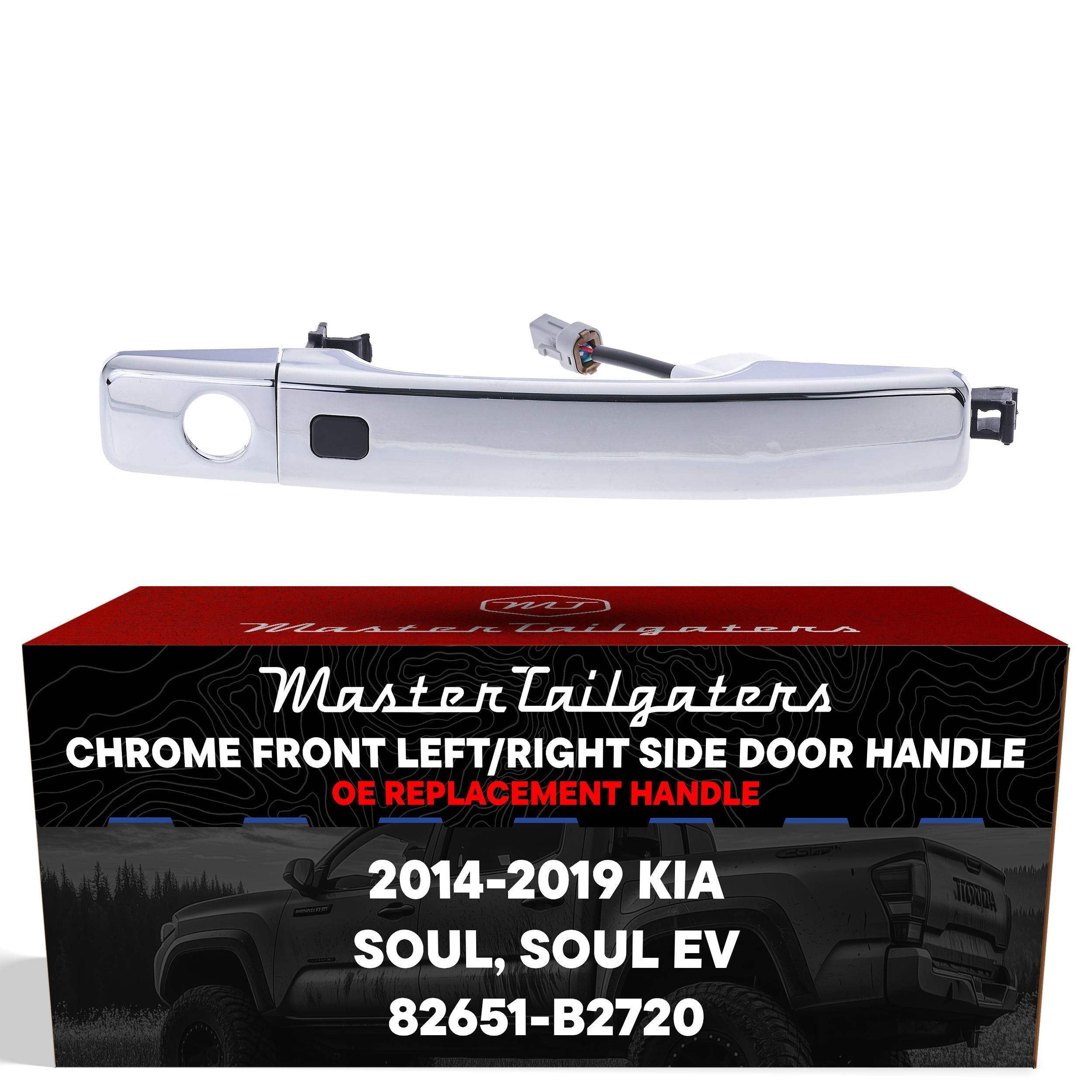 Exterior Door Handle Chrome Replacement for Kia Soul (2014-2019), Soul EV (2015-2019) OE Part # 82651-B2720 | Front Left Driver Side w/ Keyhole (=Front Right Passenger Side)